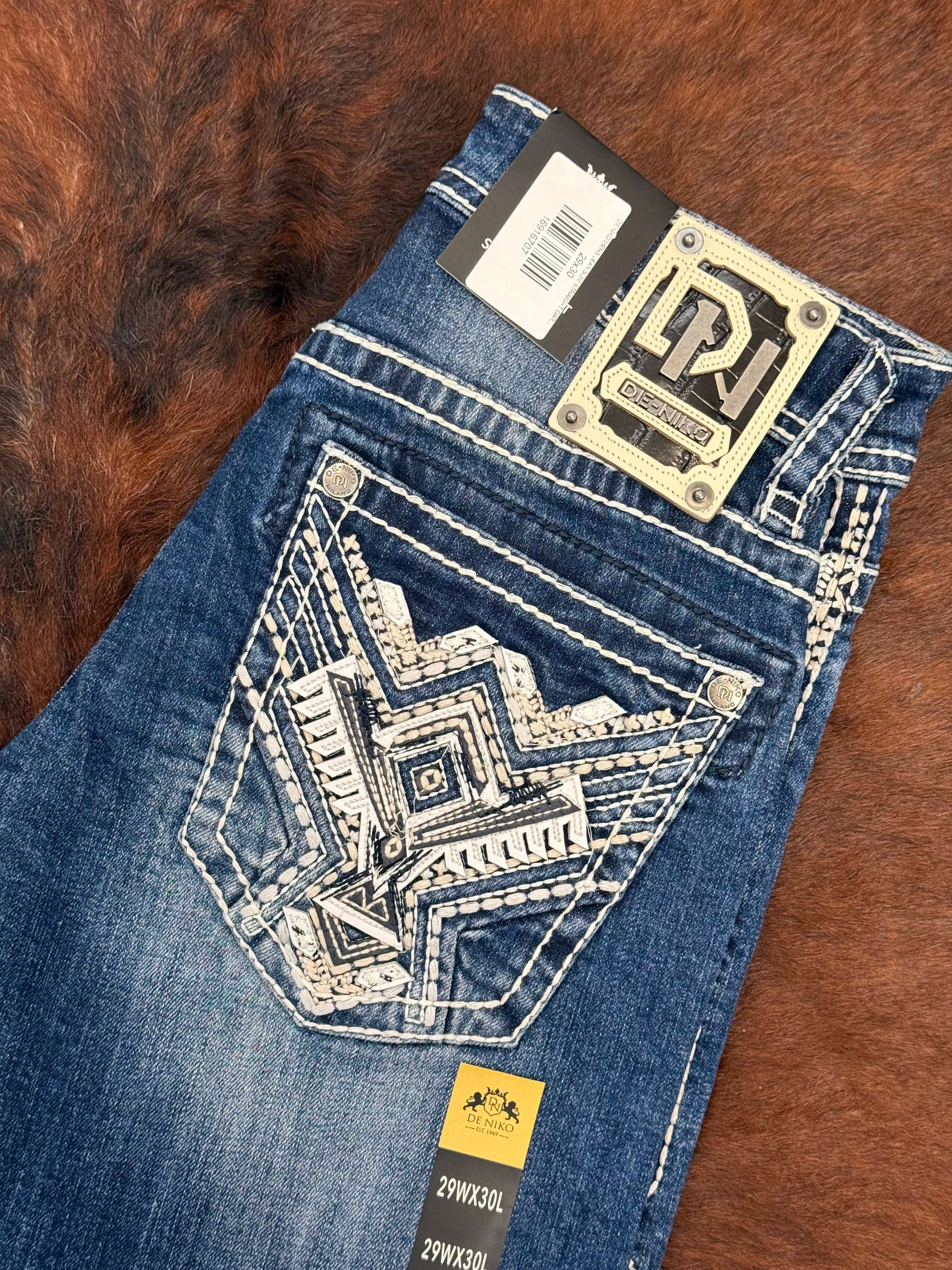 DE NIKO MENS JEAN SLIM STRAIGHT DARK BLUE WASH DN-016DK Laherradurawwnc.com