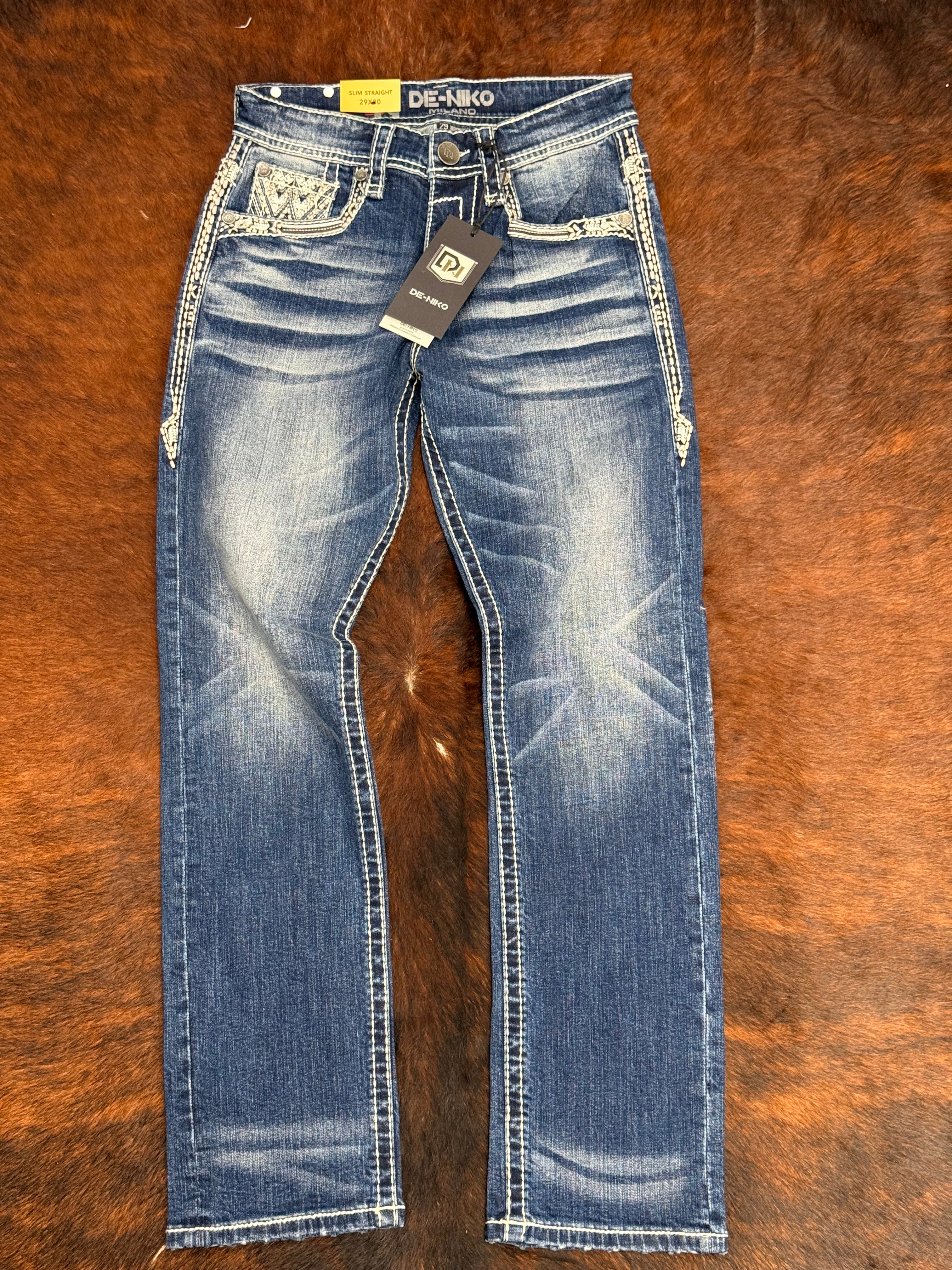 DE NIKO MENS JEAN SLIM STRAIGHT DARK BLUE WASH DN-016DK