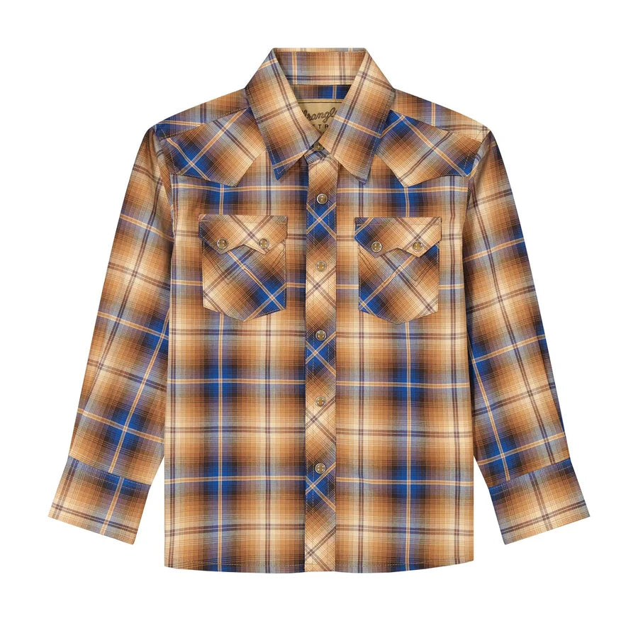 BOY'S WRANGLER RETRO LONG SLEEVE SHIRT BLUE /BROWN 112385925