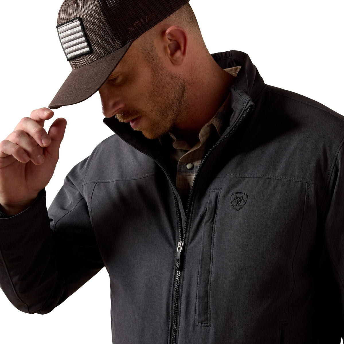 ARIAT JACKET LOGO PIONNER STRETCHSHELL CHARCOAL HEATHER 10079638