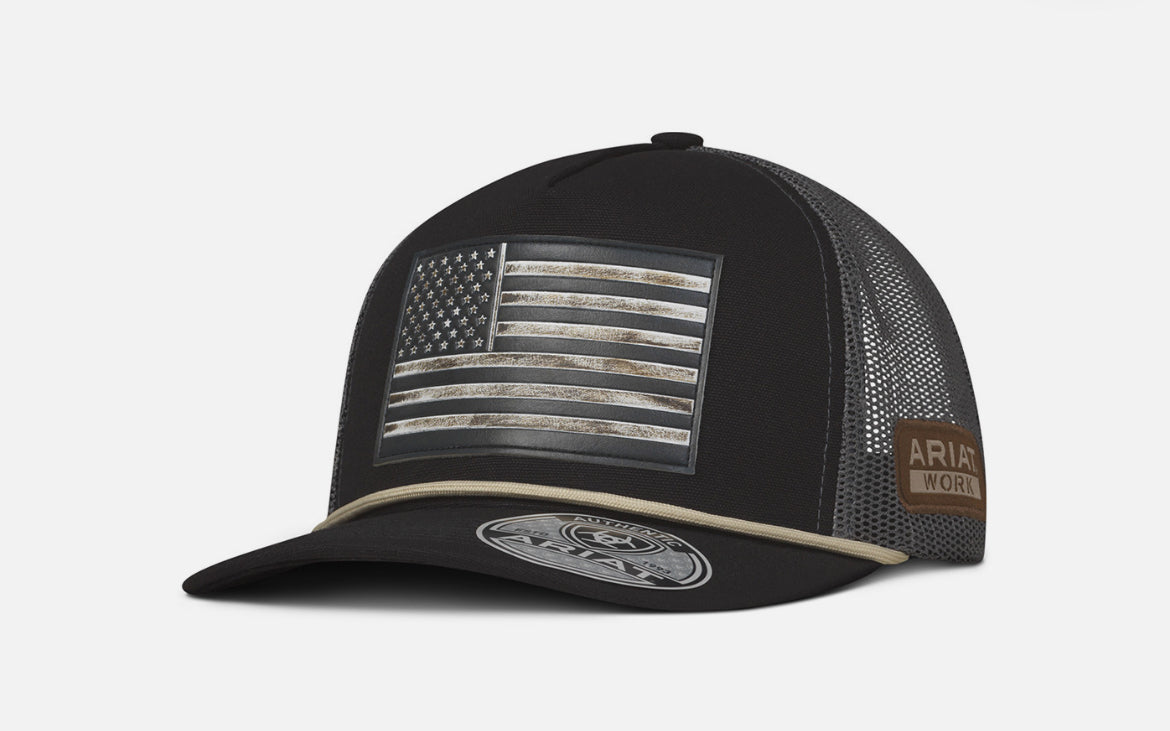 Ariat Men’FLAG PATCH BLACK WORK HATS CAP A290003201