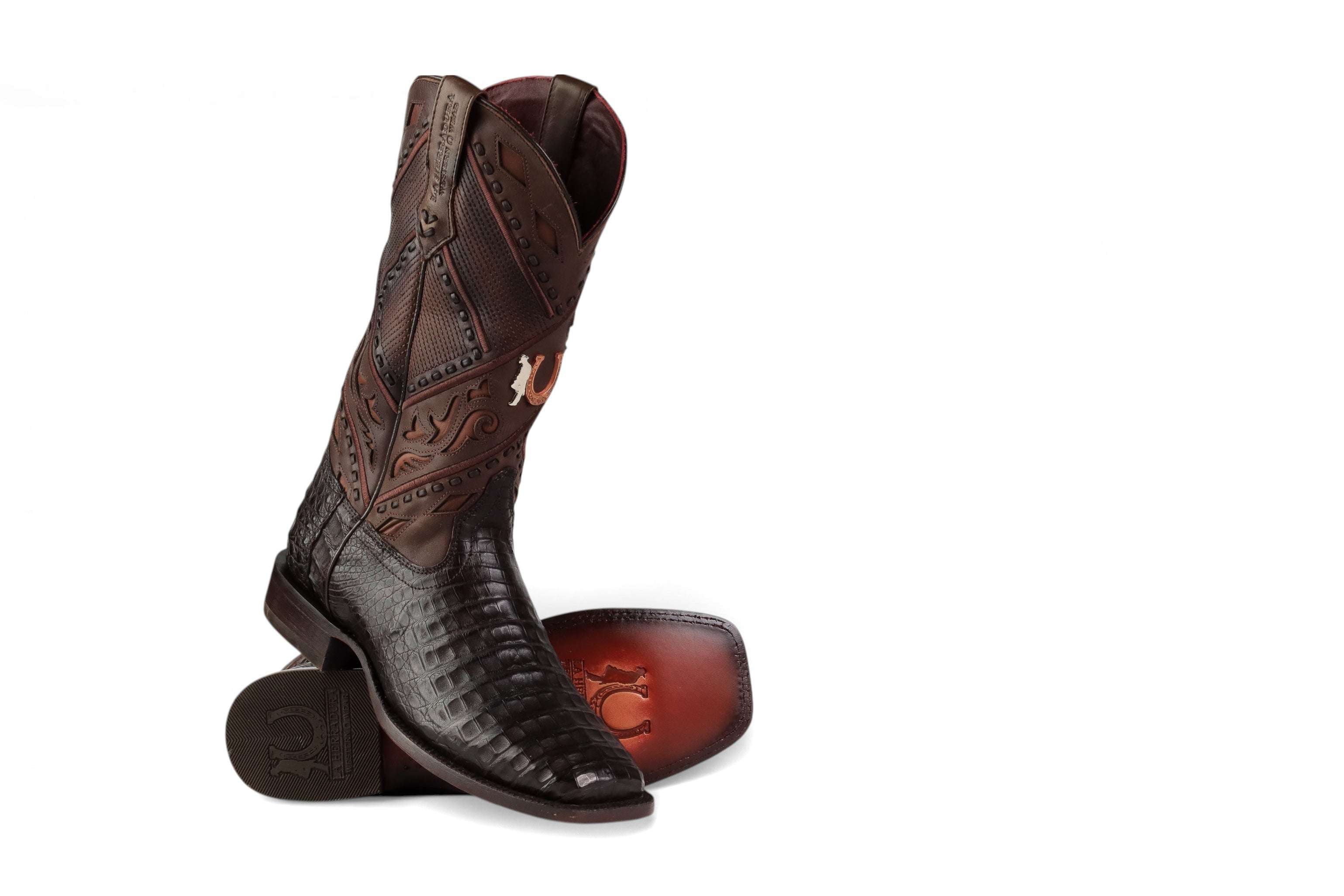 LA HERRADURA MENS PREMIUM BOOT EXOTIC CAIMAN CHOCOLATE SQ TOE Laherradurawwnc.com