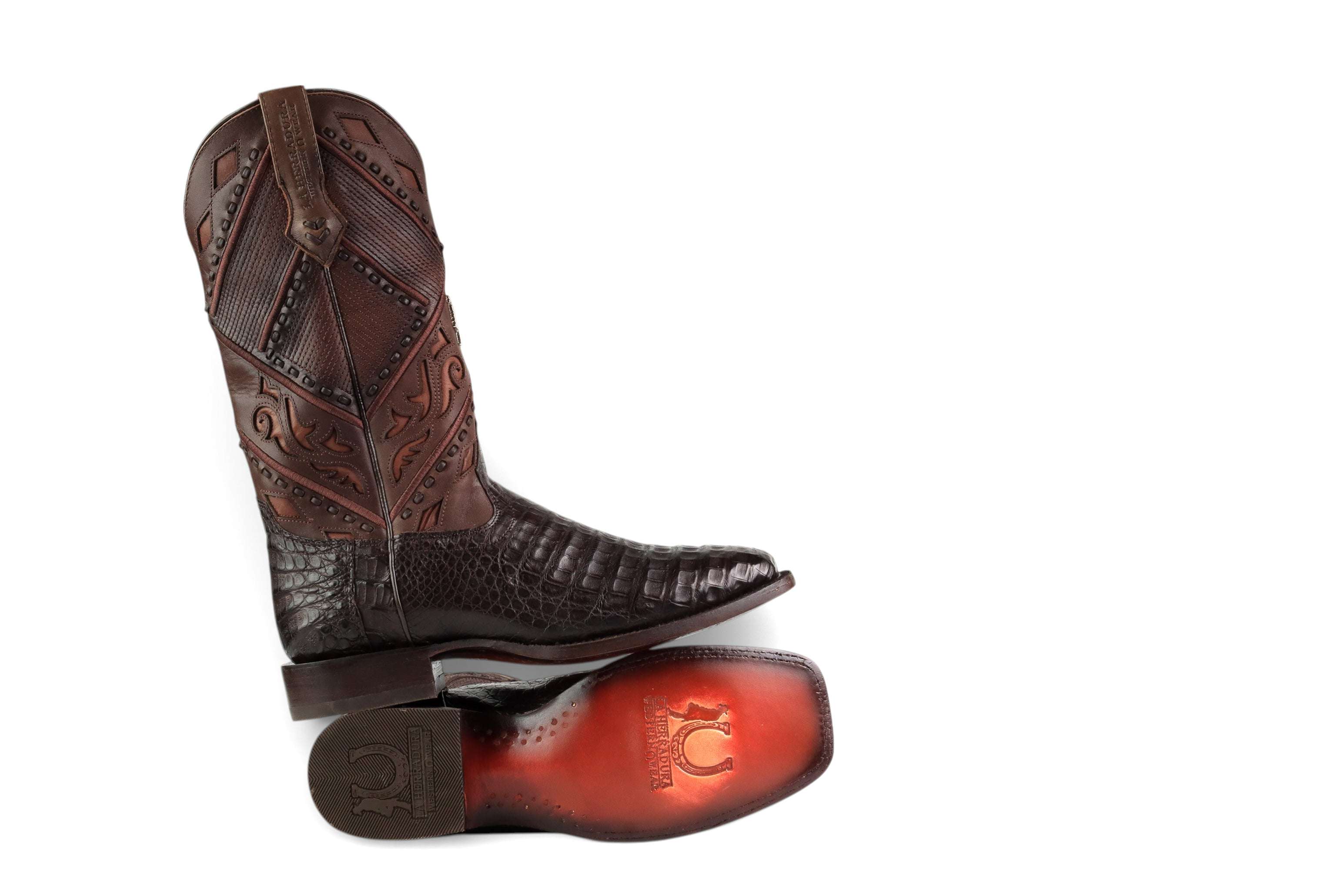 LA HERRADURA MENS PREMIUM BOOT EXOTIC CAIMAN CHOCOLATE SQ TOE Laherradurawwnc.com