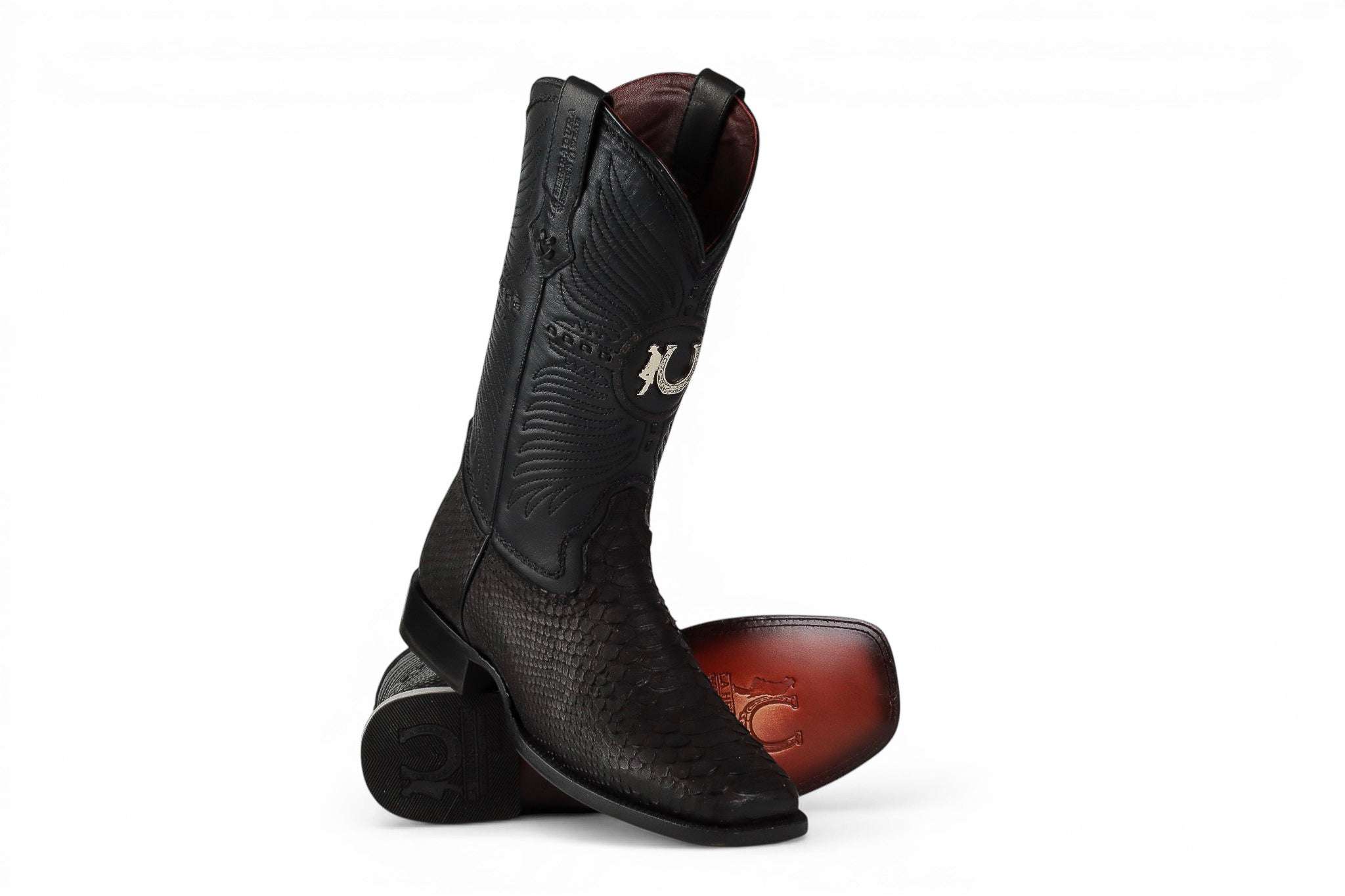 LA HERRADURA MENS PREMIUM EXOTIC NOBUCK PYTHON BLACK SQ TOE Laherradurawwnc.com