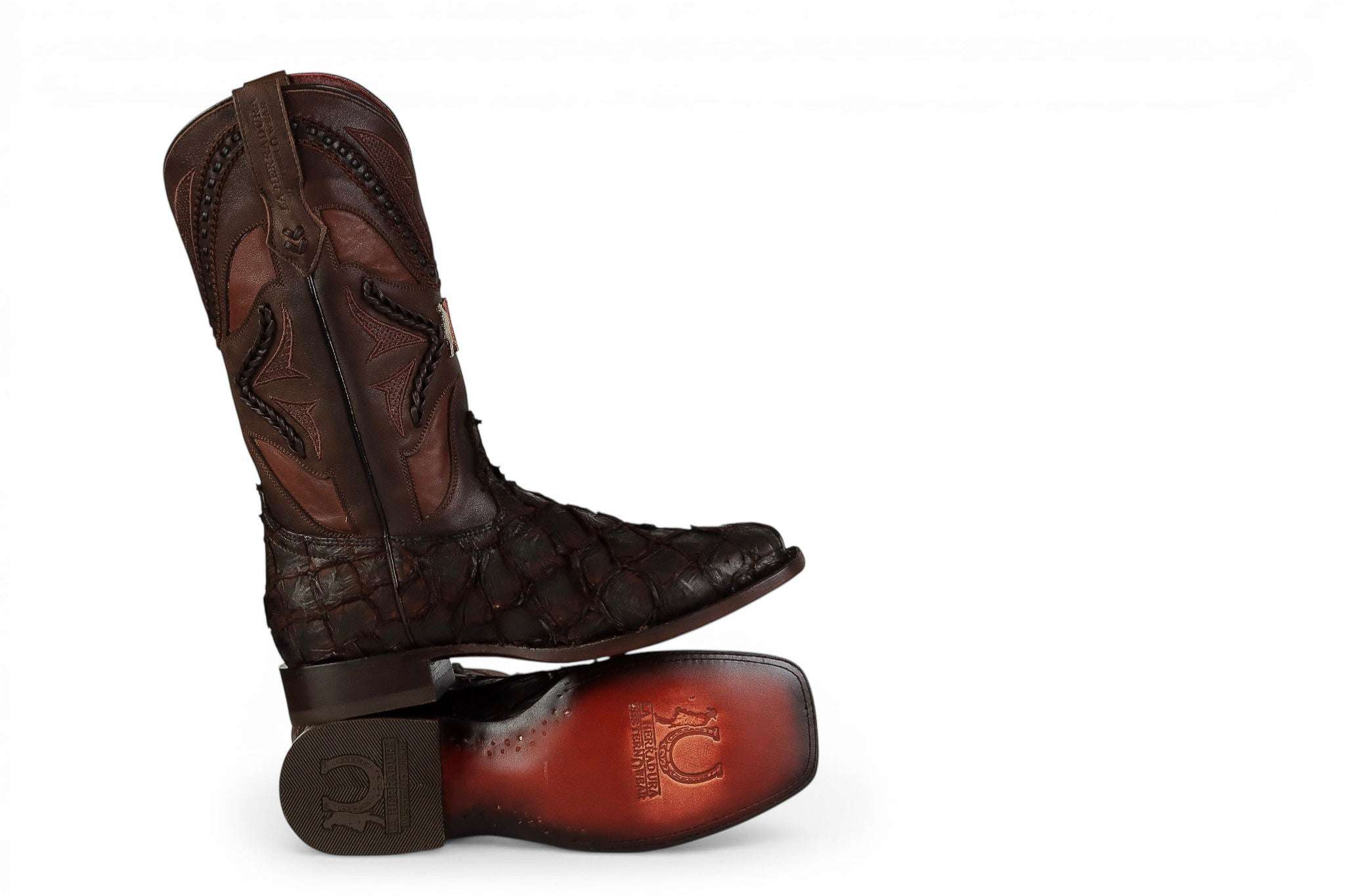 LA HERRADURA MENS PREMIUM BOOT EXOTIC FISH CHOCOLATE SQ TOE Laherradurawwnc.com