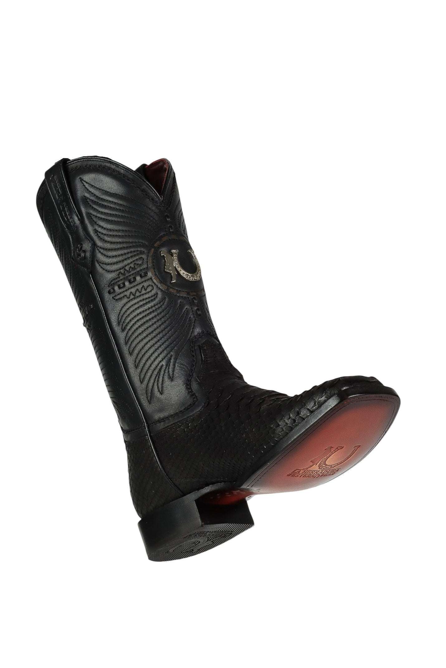 LA HERRADURA MENS PREMIUM EXOTIC NOBUCK PYTHON BLACK SQ TOE Laherradurawwnc.com