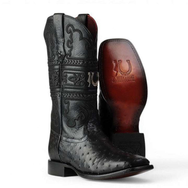 LA HERRADURA MENS PREMIUM OSTRICH BLACK SQ.TOE