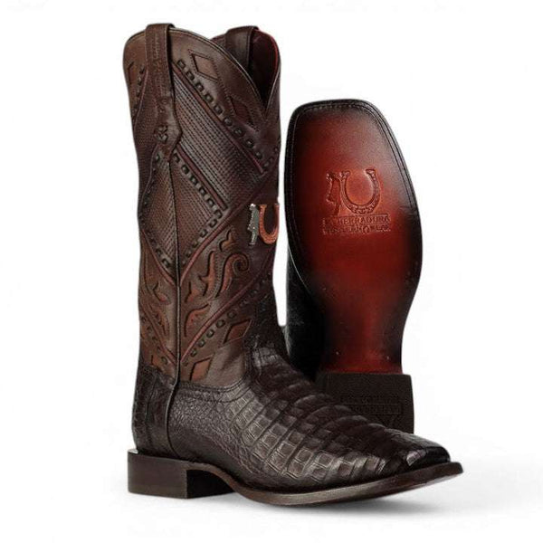 LA HERRADURA MENS PREMIUM BOOT EXOTIC CAIMAN CHOCOLATE SQ TOE