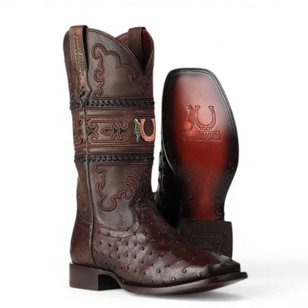 LA HERRADURA MENS PREMIUM EXOTIC OSTRICH MAHOGANY SQ TOE