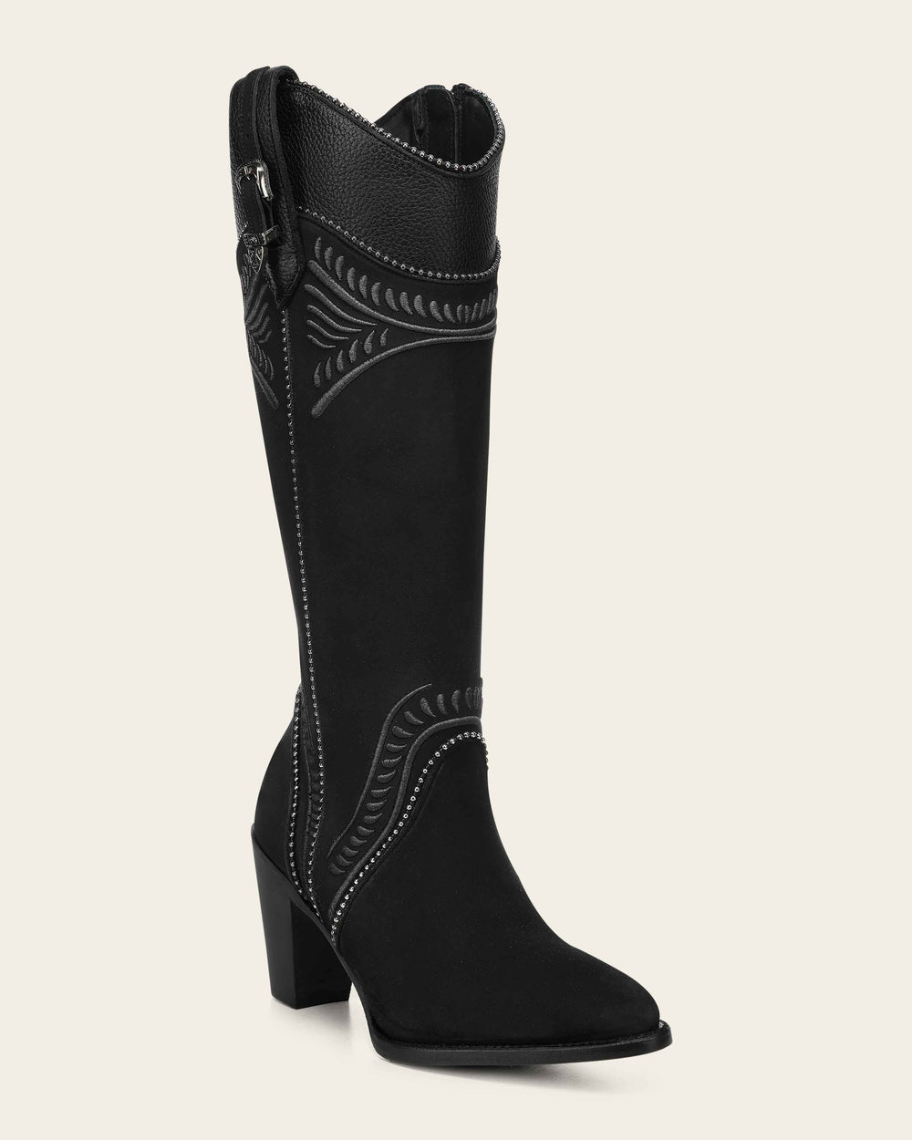 WOMEN’S CUADRA TALL BOOT RES SANTANA NEGRO BLACK EMBROIDERY Y ZIPPER ROUND TOE CC476