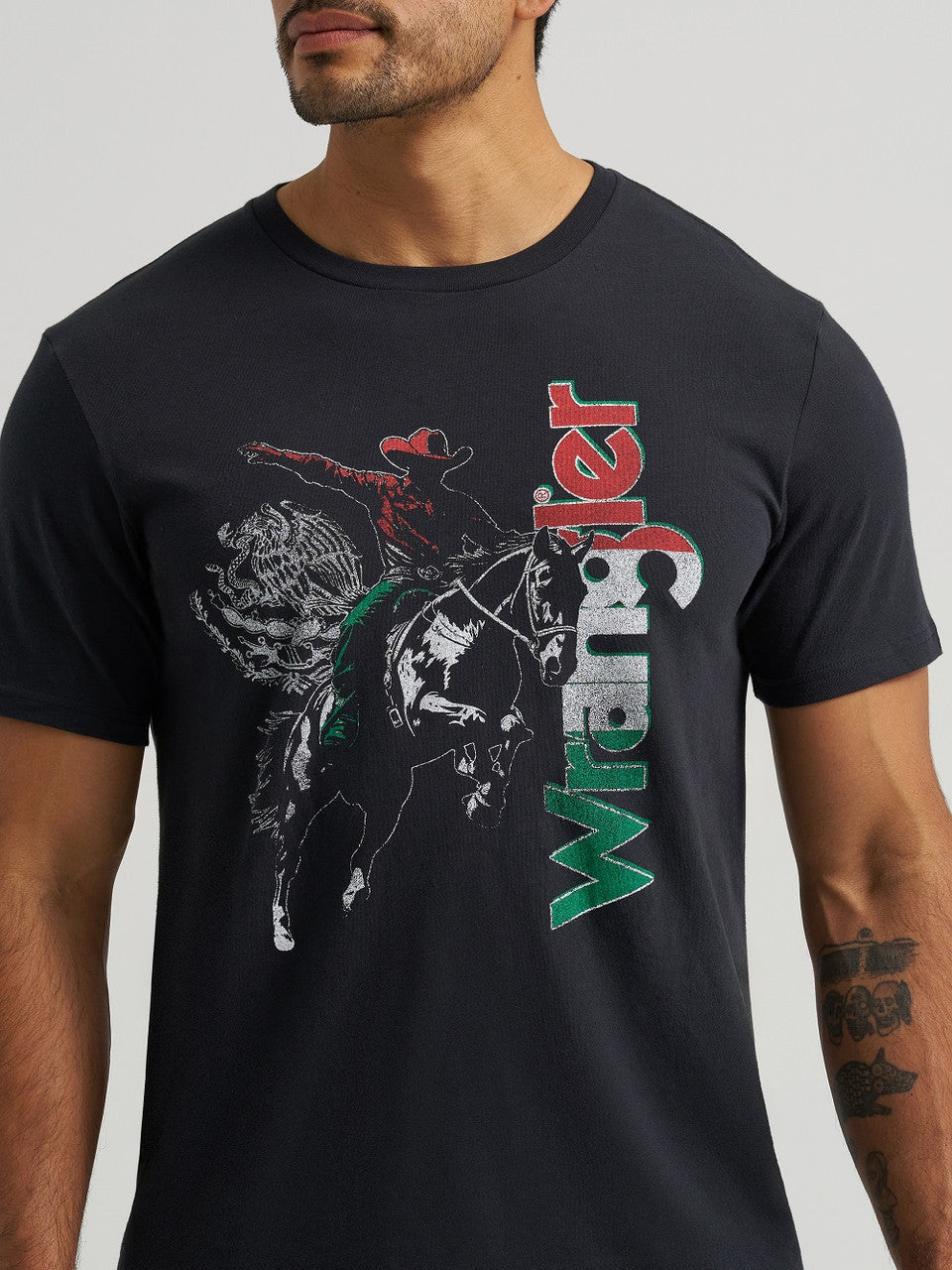 WRANGLER MENS TEE BLACK BRONCO RIDER MX COLORS 112372809