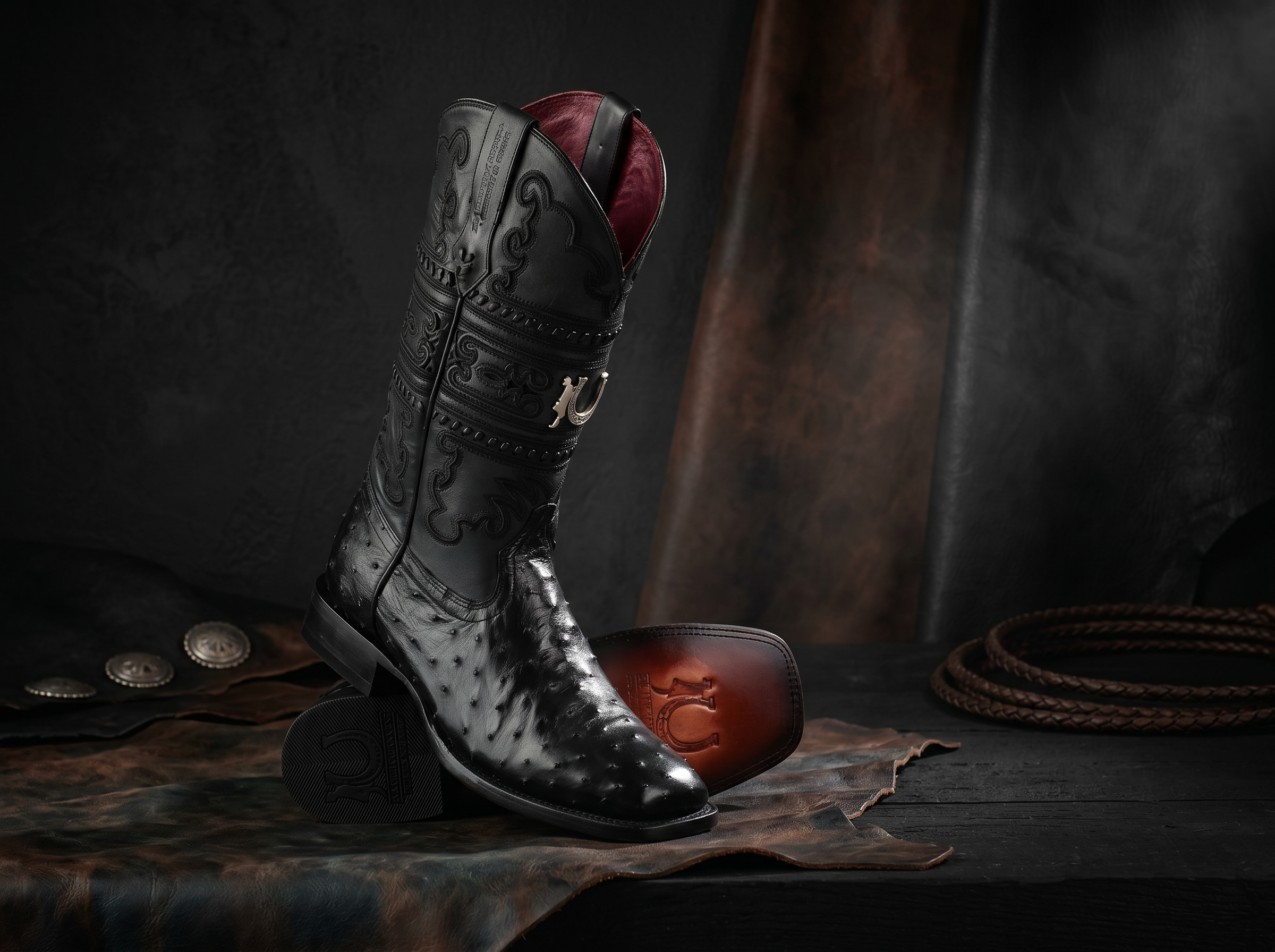 LA HERRADURA MENS PREMIUM OSTRICH BLACK SQ.TOE