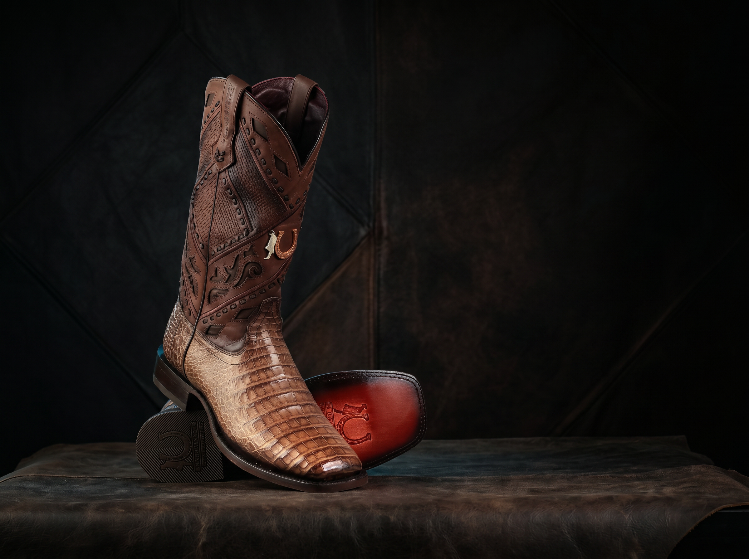 LA HERRADURA MENS PREMIUM BOOT EXOTIC CAIMAN ICE COFFEE SQ TOE