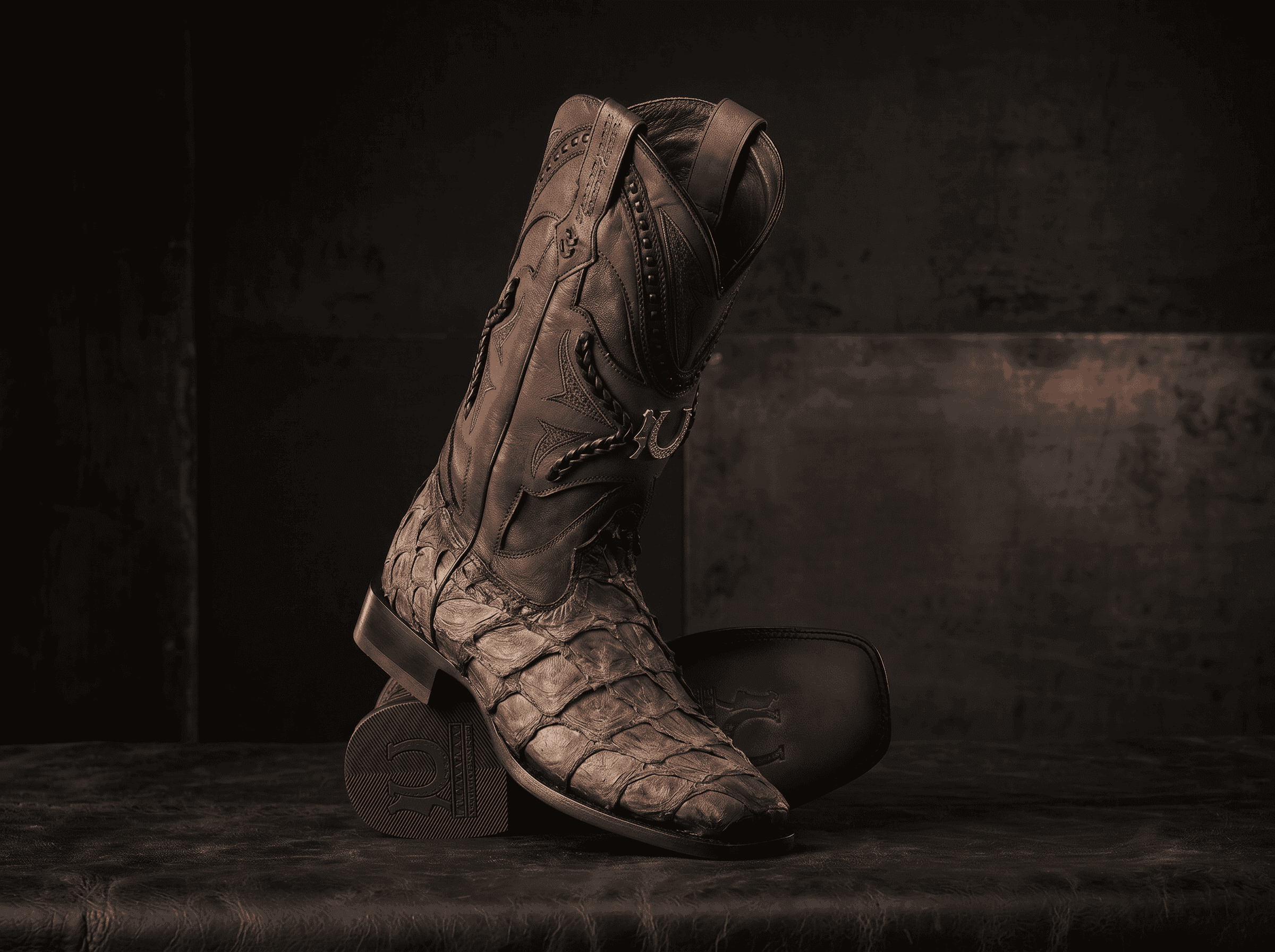 LA HERRADURA MENS PREMIUM BOOT EXOTIC FISH ICE COFFEE SQ TOE Laherradurawwnc.com