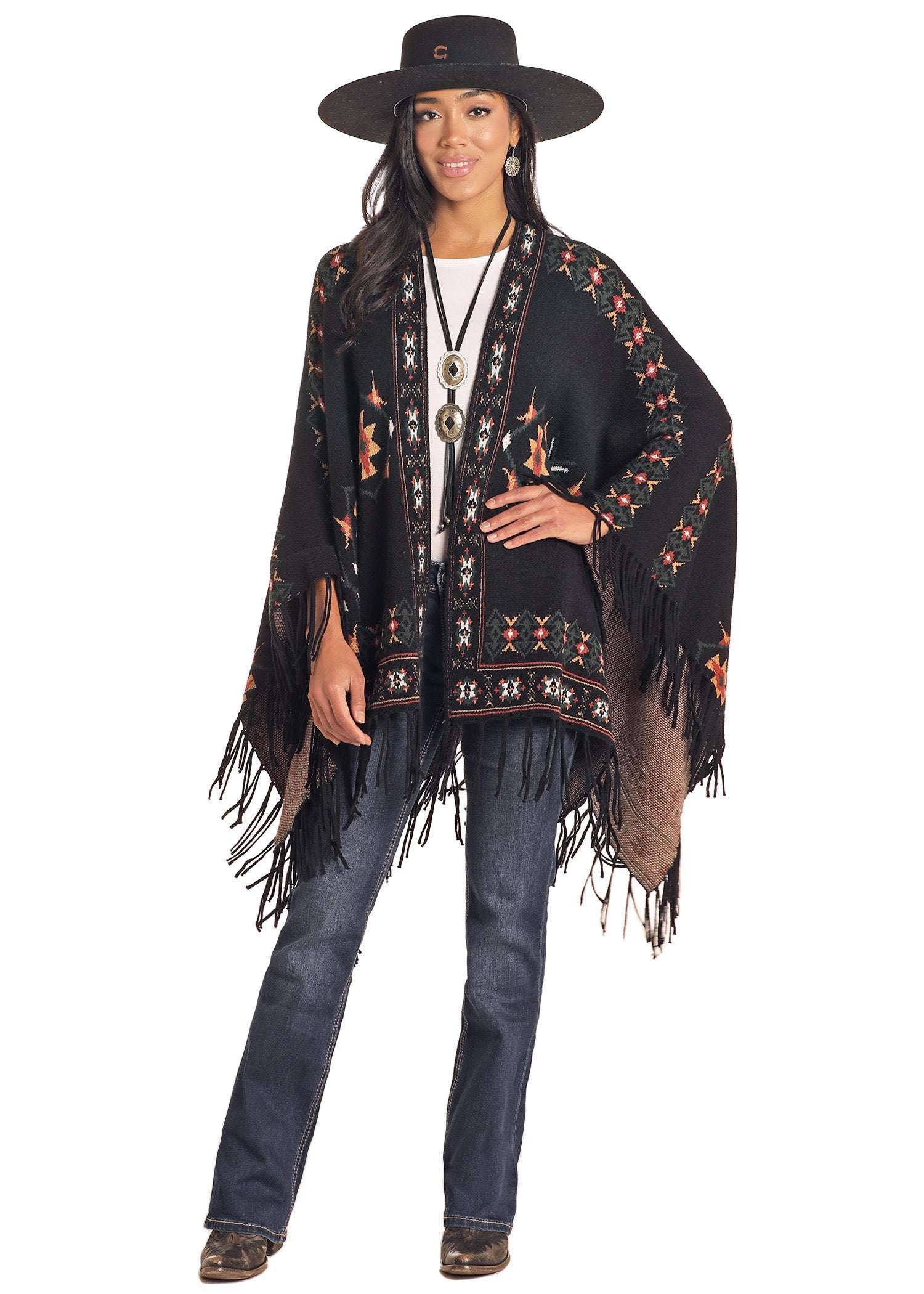 PANHANDLE PONCHO AZTEC WOMEN’S LW50T04677 Laherradurawwnc.com