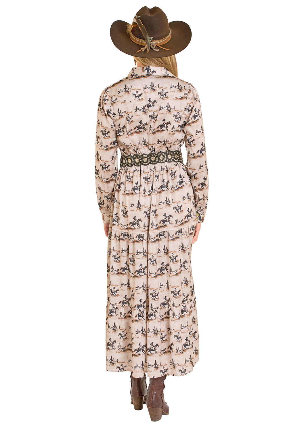 PANHANDLE WOMEN TAN CONVERSATIONAL LS MAXI DRESS LWD2R07910