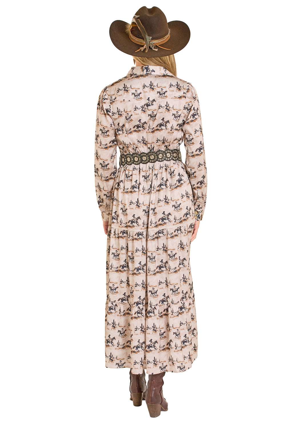 PANHANDLE WOMEN TAN CONVERSATIONAL LS MAXI DRESS LWD2R07910 Laherradurawwnc.com