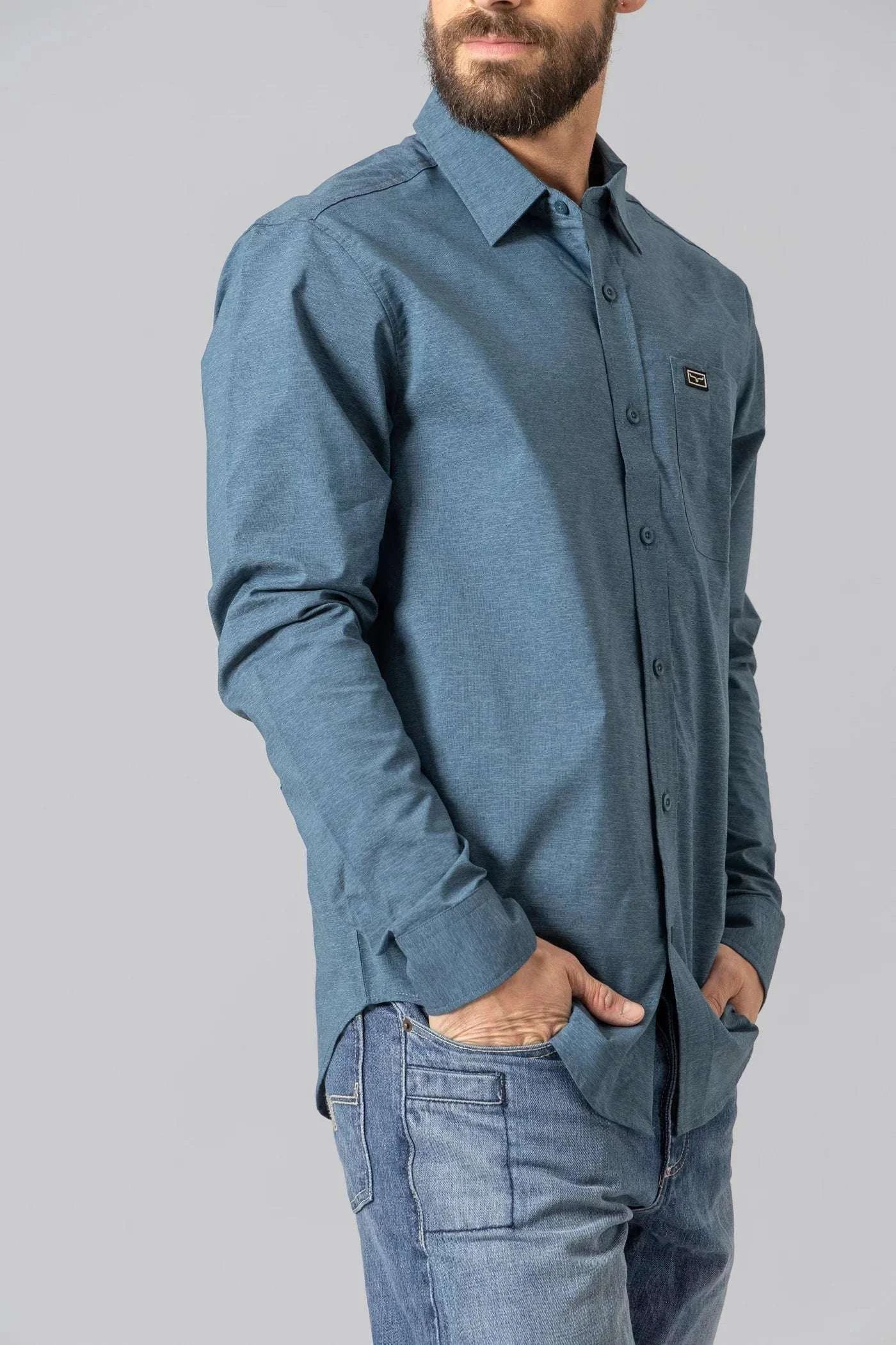 KIMES RANCH MEN LINVILLE LONG SLEEVE SLATE BLUE SHIRT Laherradurawwnc.com
