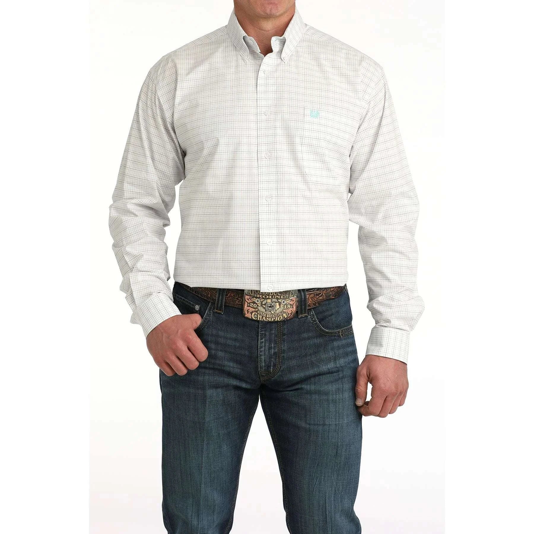 CINCH STRIPE WHITE LONG SLEEVE SHIRT-MTW1106056 Laherradurawwnc.com