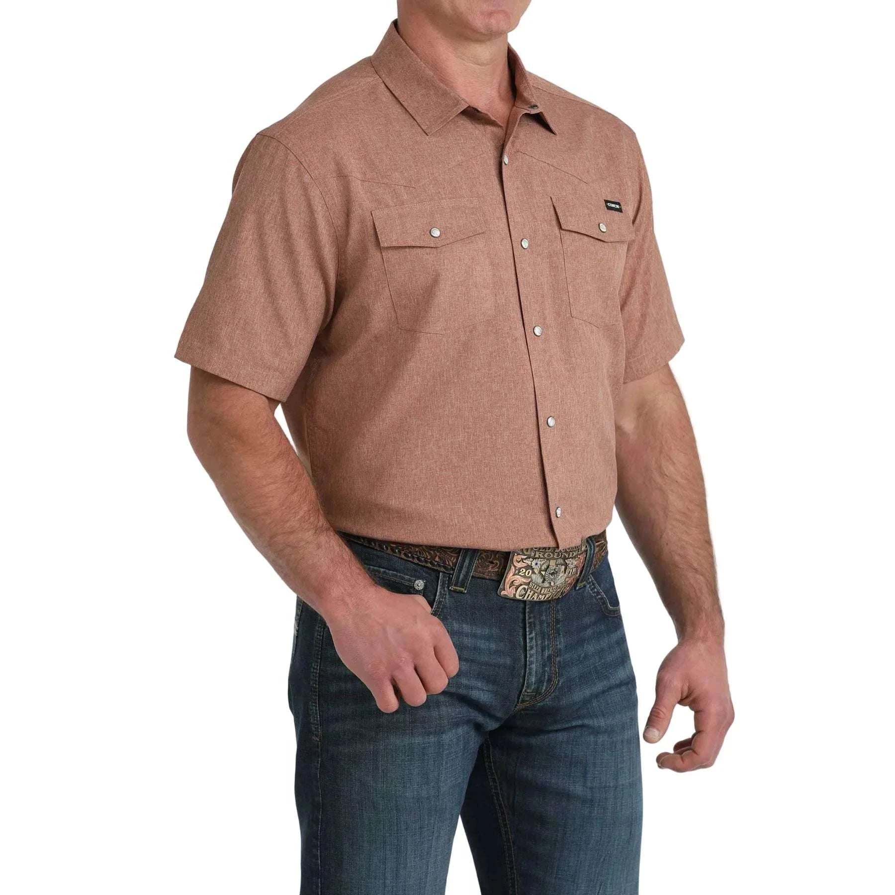 CINCH BROWN SHORT SLEEVE SHIRT-MTW1402010 Laherradurawwnc.com
