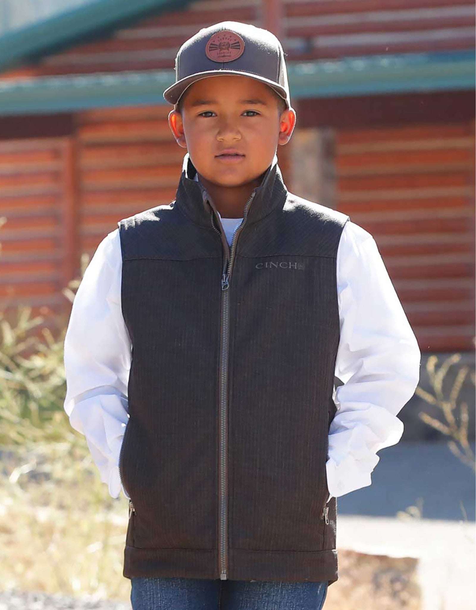 CINCH BOYS VEST FLEECE -BROWN-MWV5160003 Laherradurawwnc.com