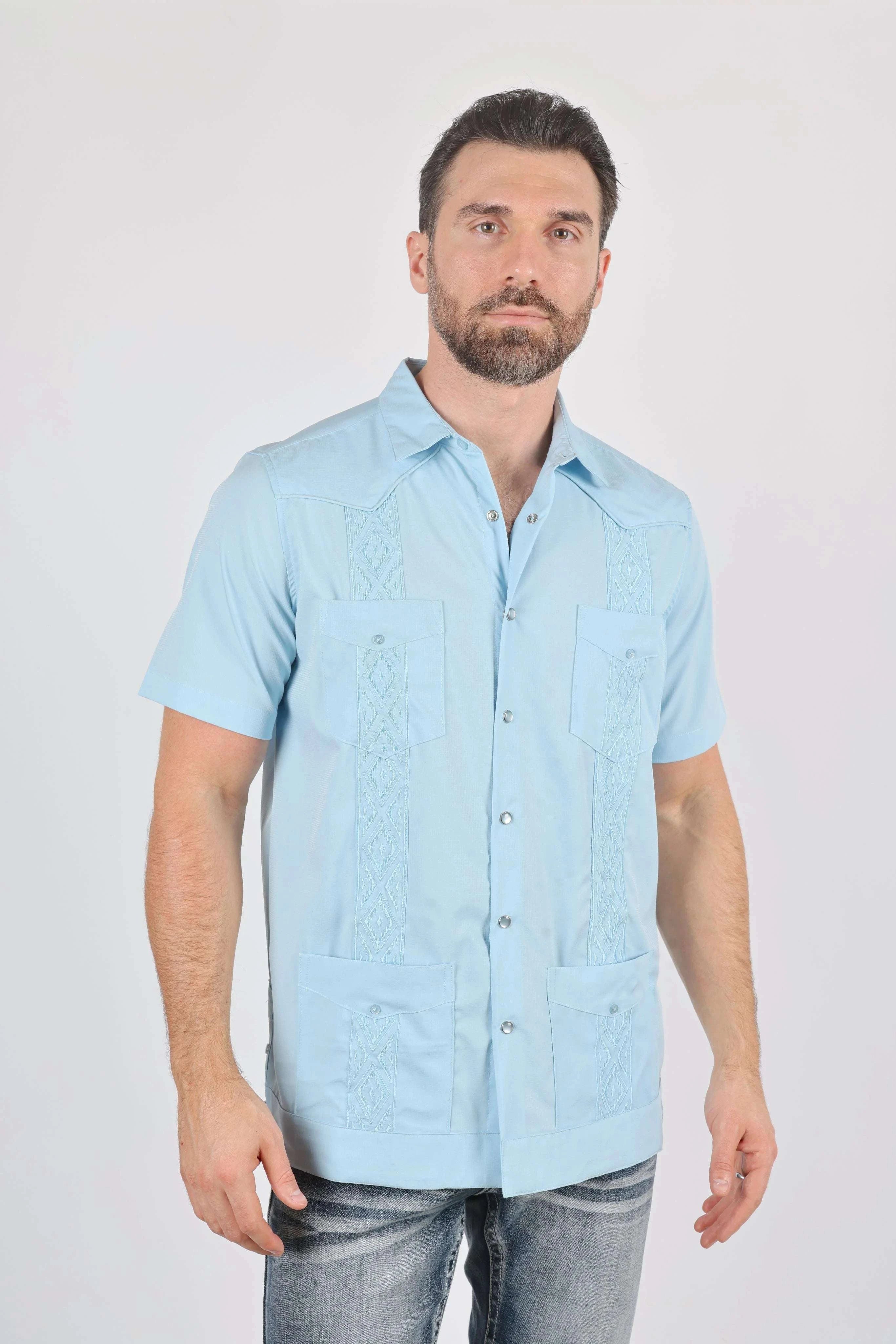 PLATINI BABY BLUE GUAYABERA SHORT SLEEVE SHIRT -GUS9871 Laherradurawwnc.com