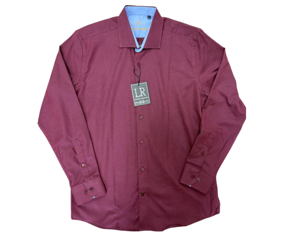 MENS MODERN FIT SOLID BURGUNDY DRESS SHIRT LR- 051
