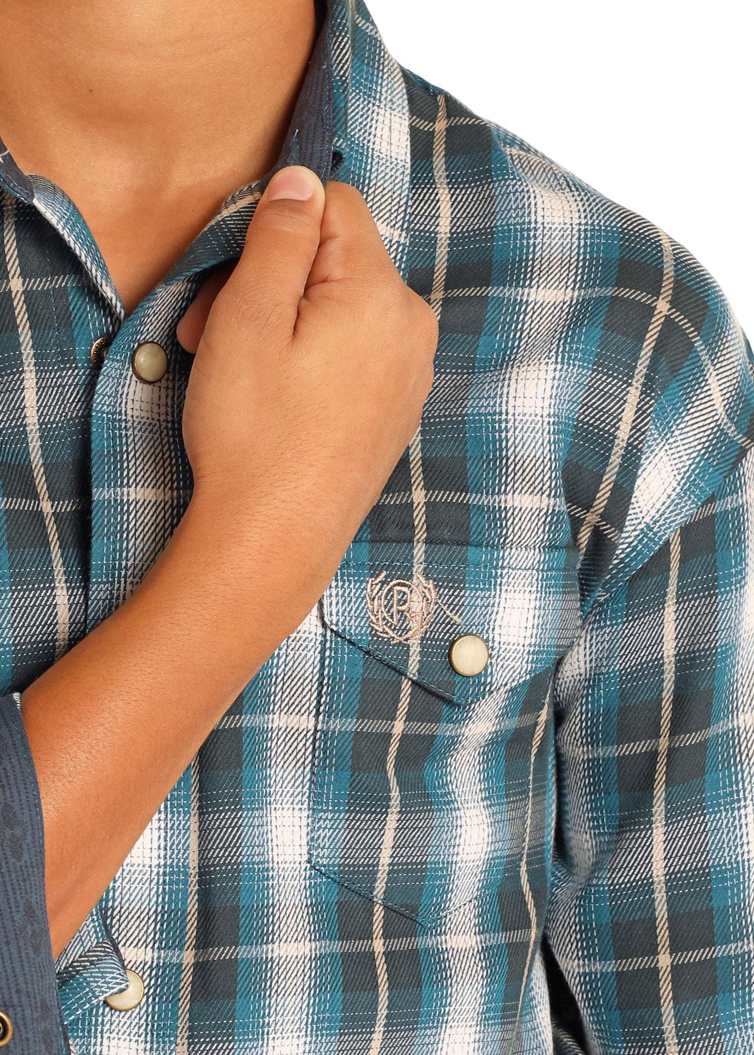 PANHANDLE KIDS LS TWLL PLAID Teal PBN2S04832 Laherradurawwnc.com