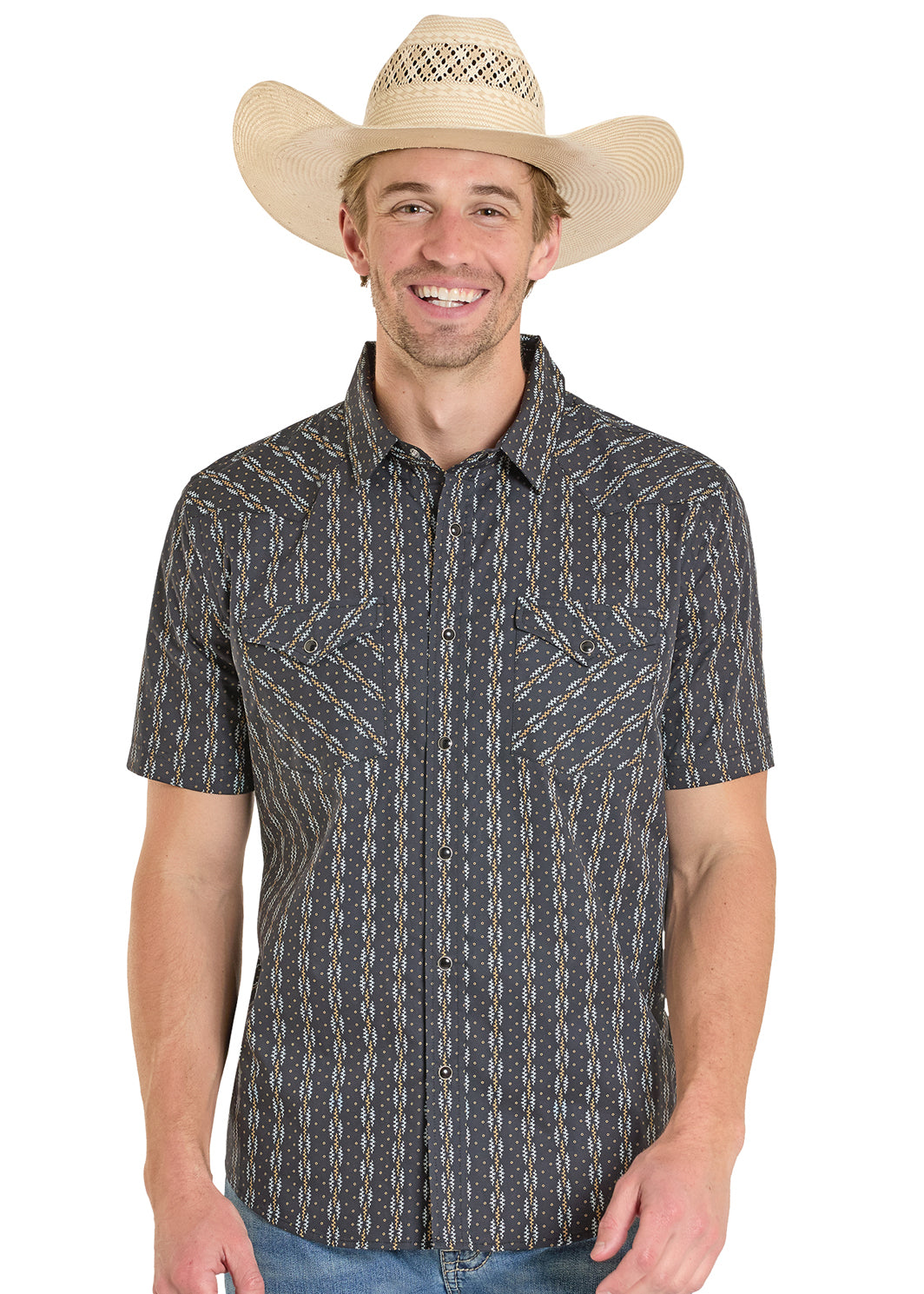 ROCK&ROLL SHORT SLEEVE MENS SS SNAP BLACK PMN3S08164