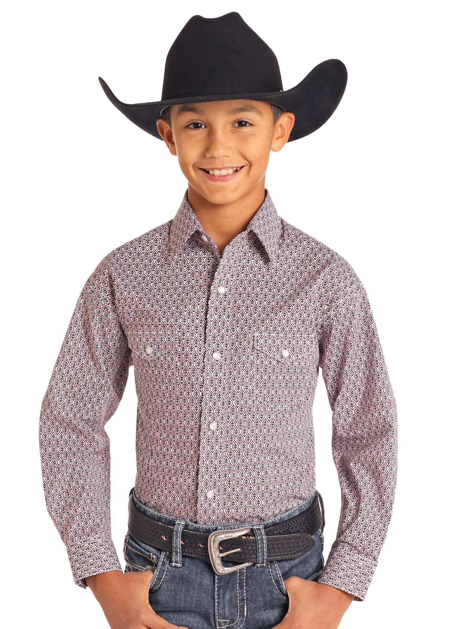 PANHANDLE BOYS MAROON LS 2 PKT SNAP RBN2S04602 Laherradurawwnc.com