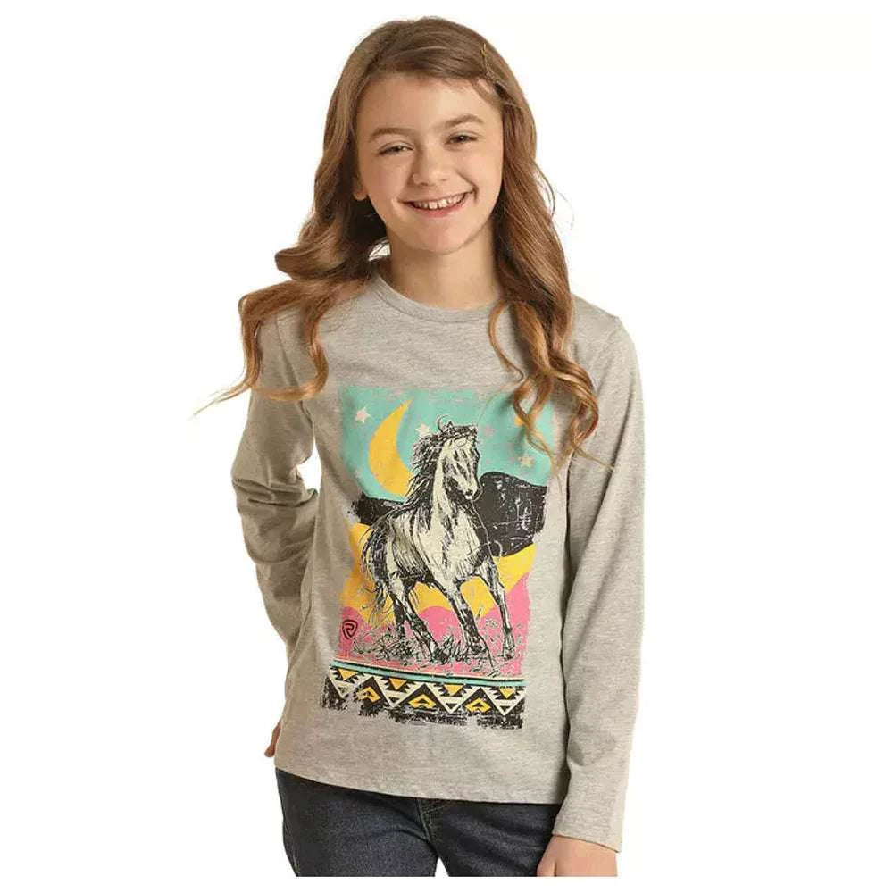 ROCK&ROLL T-SHIRT GREY GRAPHIC HORSE TEE RRGT22R0IB Laherradurawwnc.com