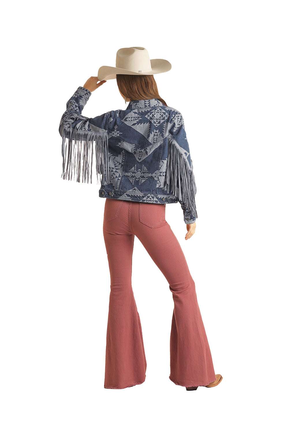 Rock&Roll Womens Blue Aztec Fringe Denim Jacket RRWD92RZQC Laherradurawwnc.com