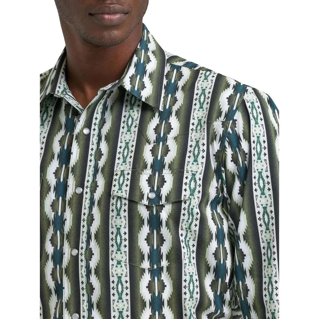 MENS WRANGLER PEARL SNAP GREEN MULTICOLOR - 112379228 Laherradurawwnc.com
