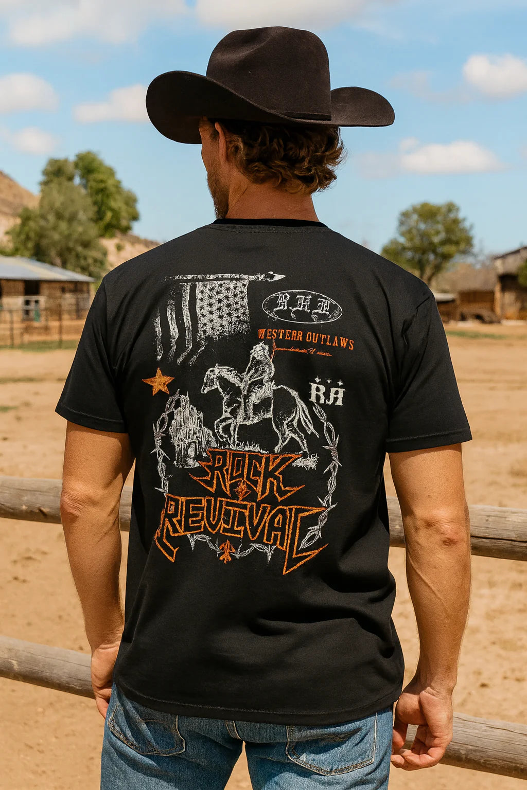 ROCK REVIVAL MEN T-SHIRT LOS ANGELES OUTLAWS BLACK-RRW10060
