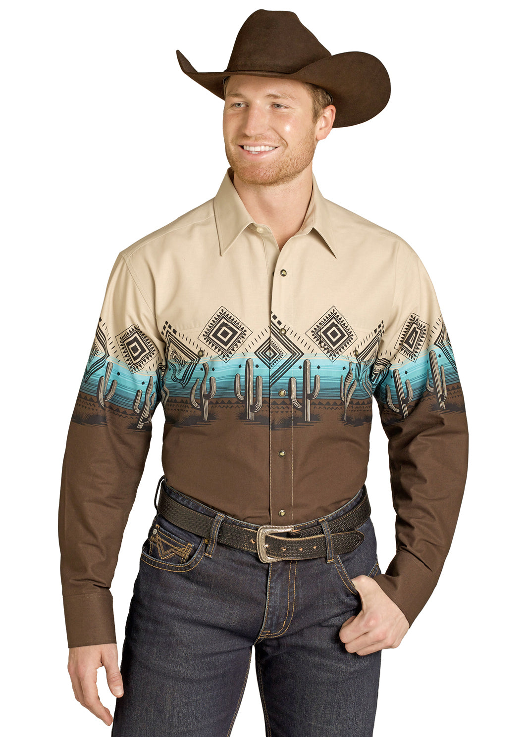 PANHANDLE MEN DARK BROWN LONG SLEEVE SHIRT SMN2S07680