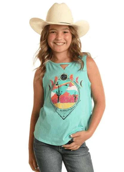 ROCK&ROLL SHIRT GRAPHIC T- BACK TANK GIRL’S TURQUOISE RRGT20R191 Laherradurawwnc.com