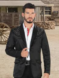 LAMASINI BLACK/BLACK EMBROIDERED SMOOTH BLAZER LAM494