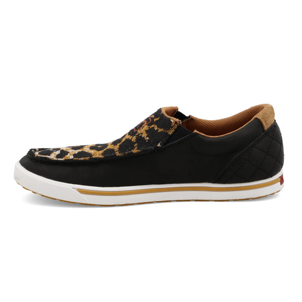 TWISTED X WOMEN SLIP ON KICKS BLACK & CHEETAH CASUAL SHOE -WCA0052