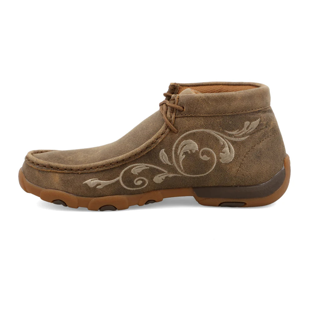 TWISTED X WOMENS DRIVING MOC BOMBER FLORAL WHITE CASUAL SHOE -WDM0041