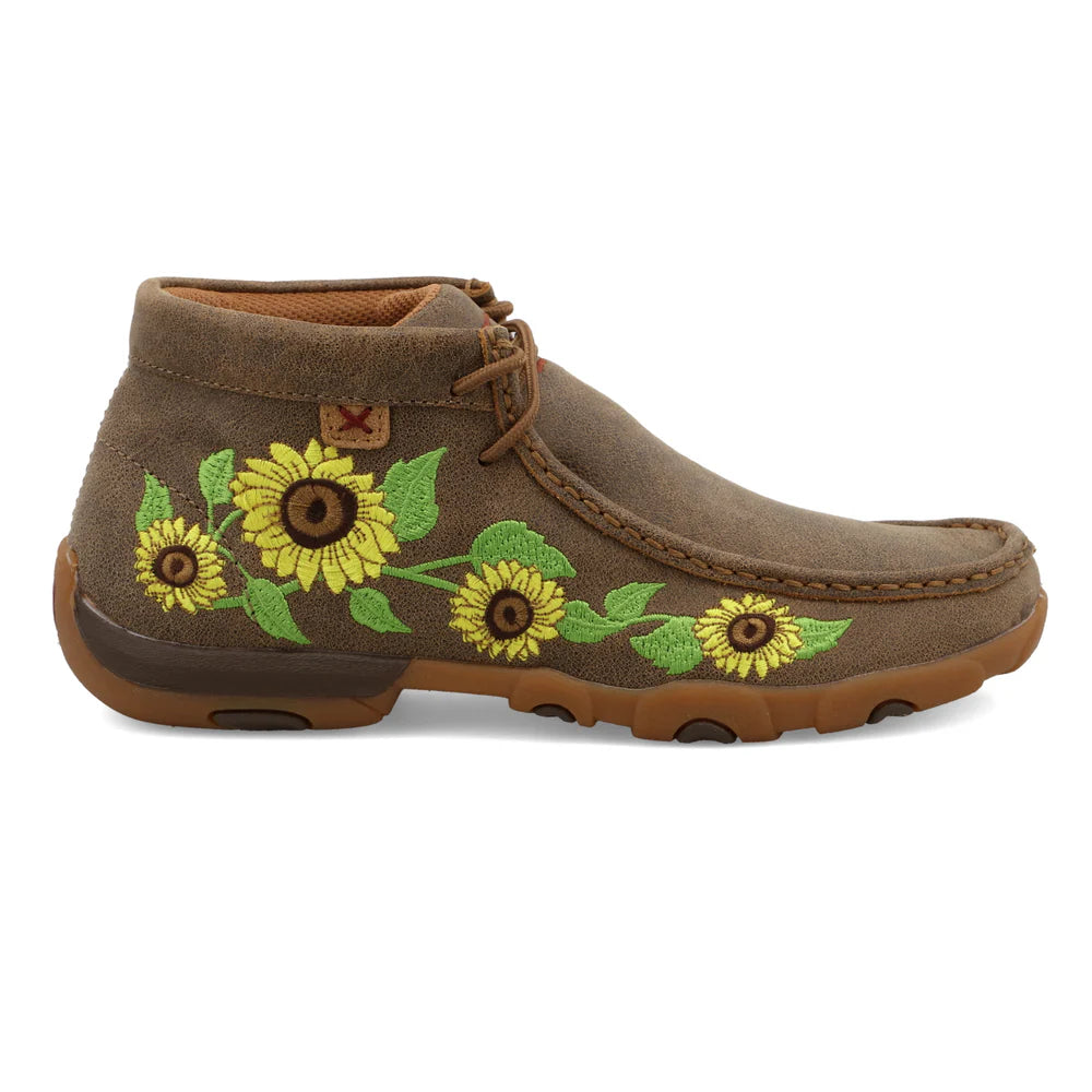 TWISTED X WOMENS CHUKKA DRIVING MOC BOMBER SUNFLOWER CASUAL SHOE -WDM0128