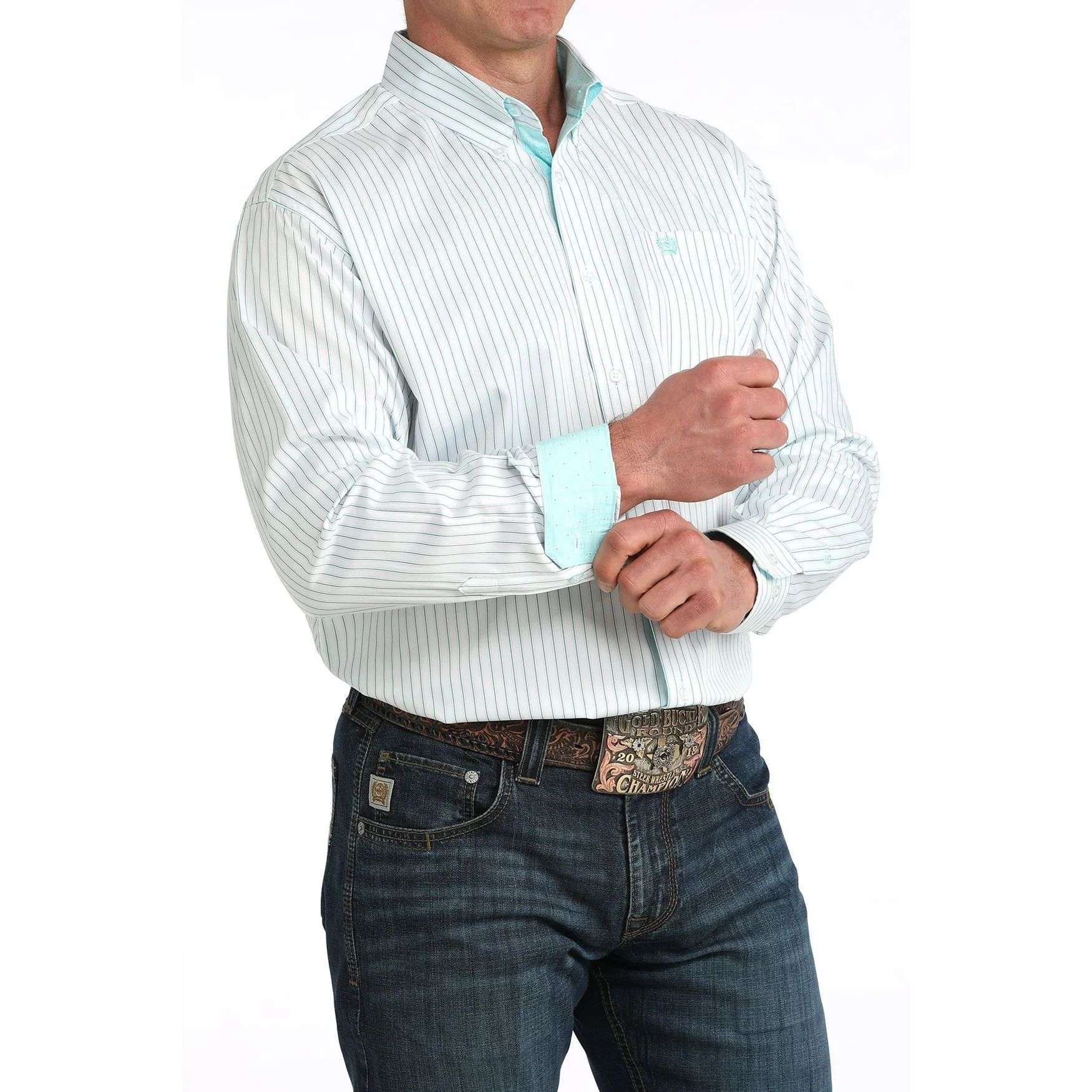 CINCH BLUE STRIPE LONG SLEEVE SHIRT -MTW1106061 Laherradurawwnc.com