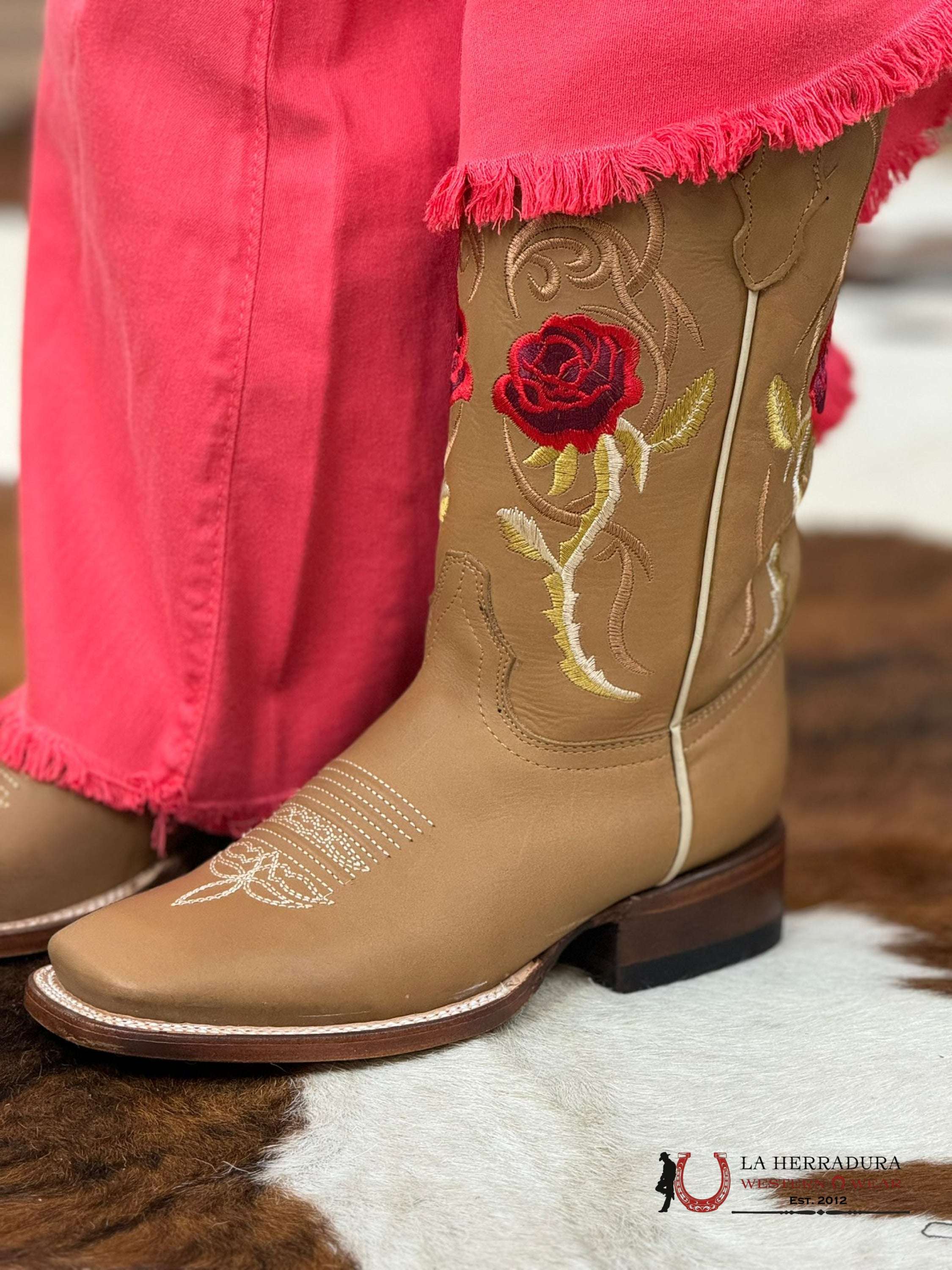 Agave Boots Tan Brilloso Rosa Espina Botas Mujeres