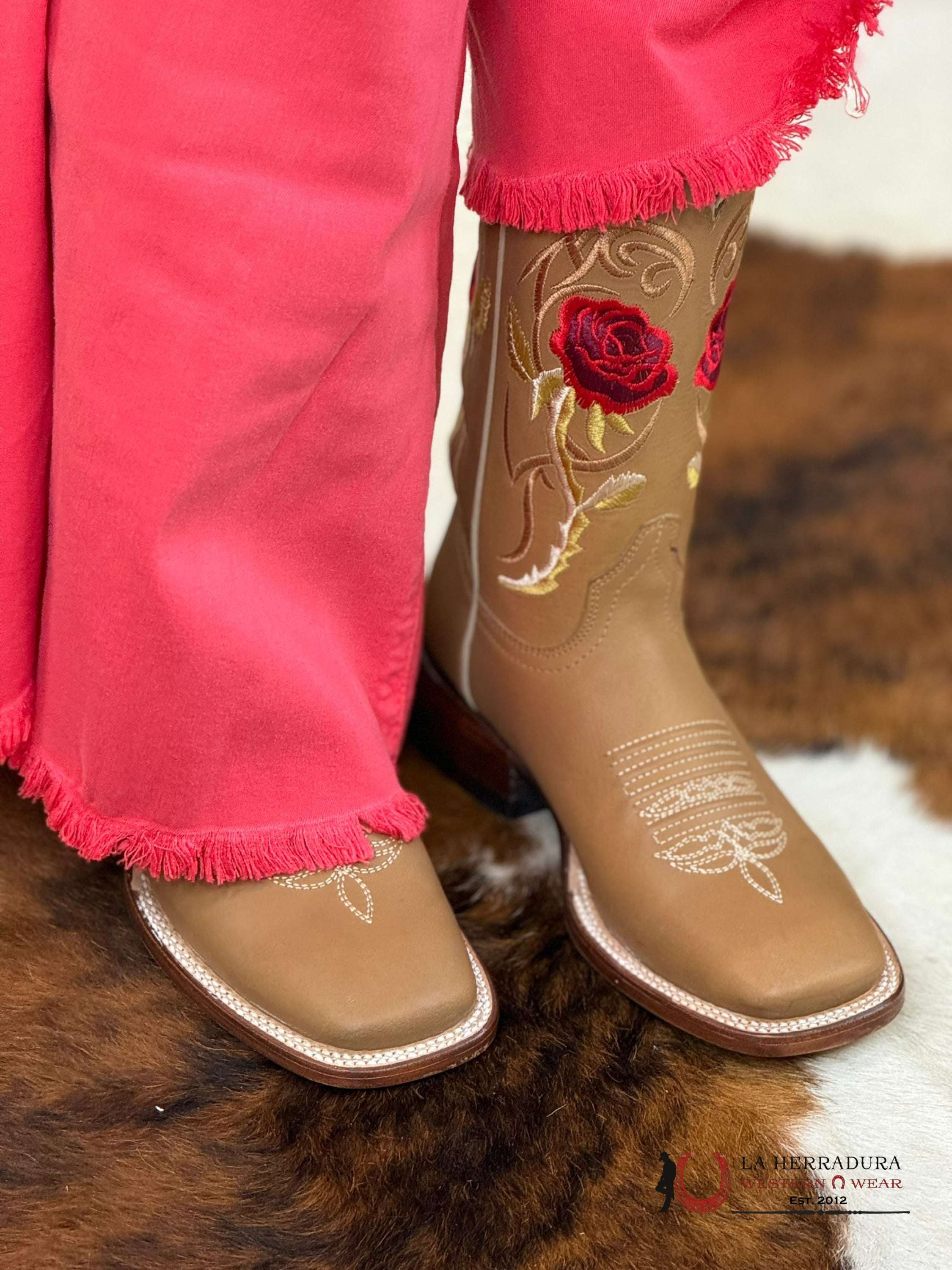 Agave Boots Tan Brilloso Rosa Espina Botas Mujeres