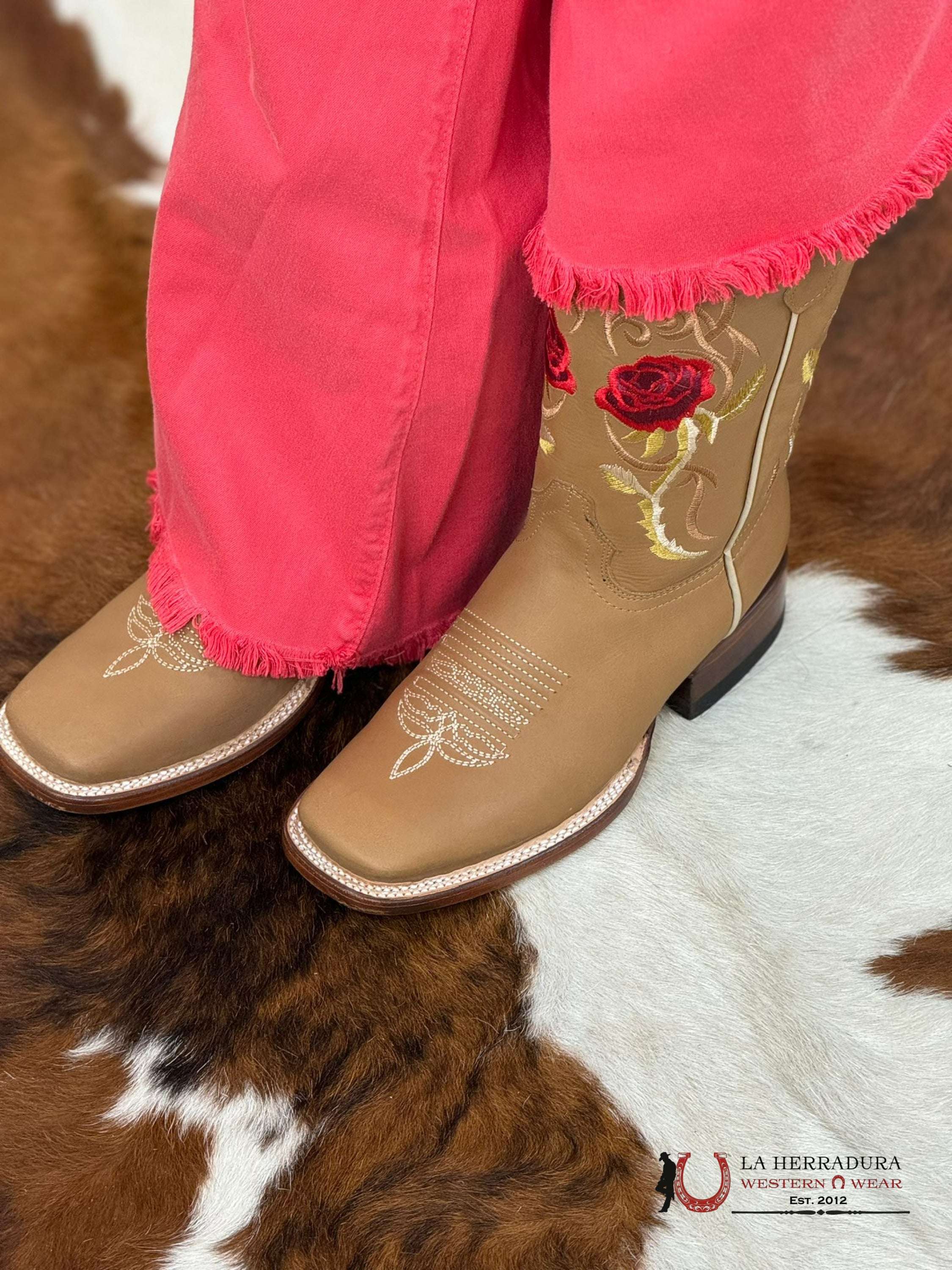 Agave Boots Tan Brilloso Rosa Espina Botas Mujeres