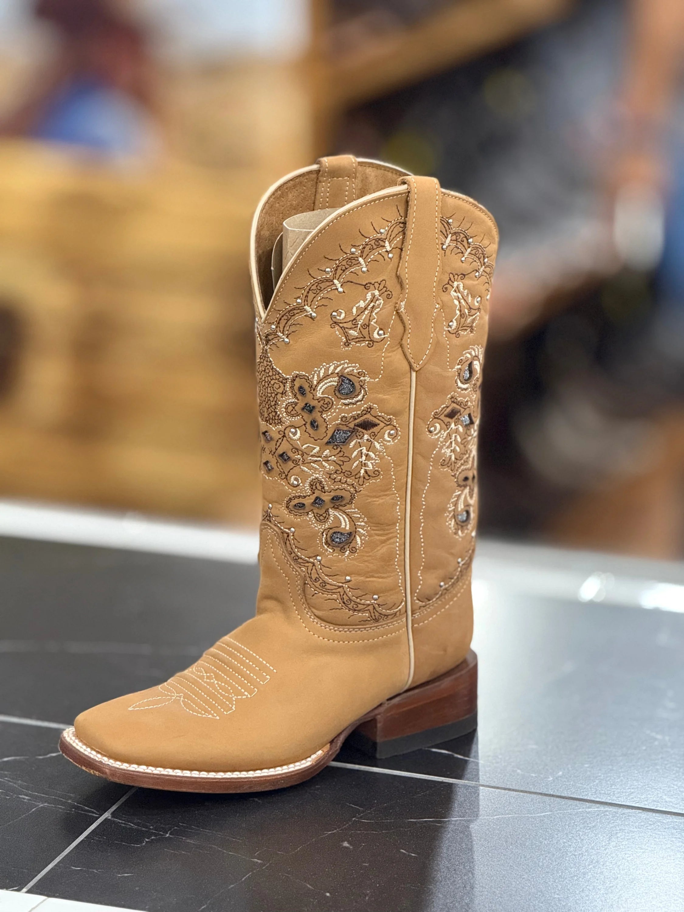 AGAVE CRAZY TAN L. ENCAJE PLATA SQUARE TOE WOMEN BOOT BOTAS MUJERES