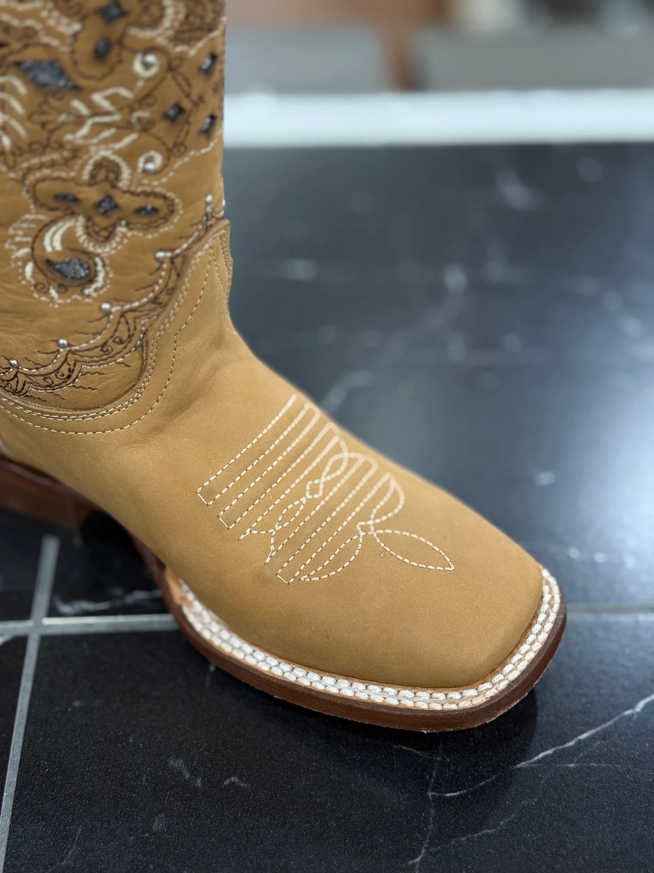 AGAVE CRAZY TAN L. ENCAJE PLATA SQUARE TOE WOMEN BOOT BOTAS MUJERES