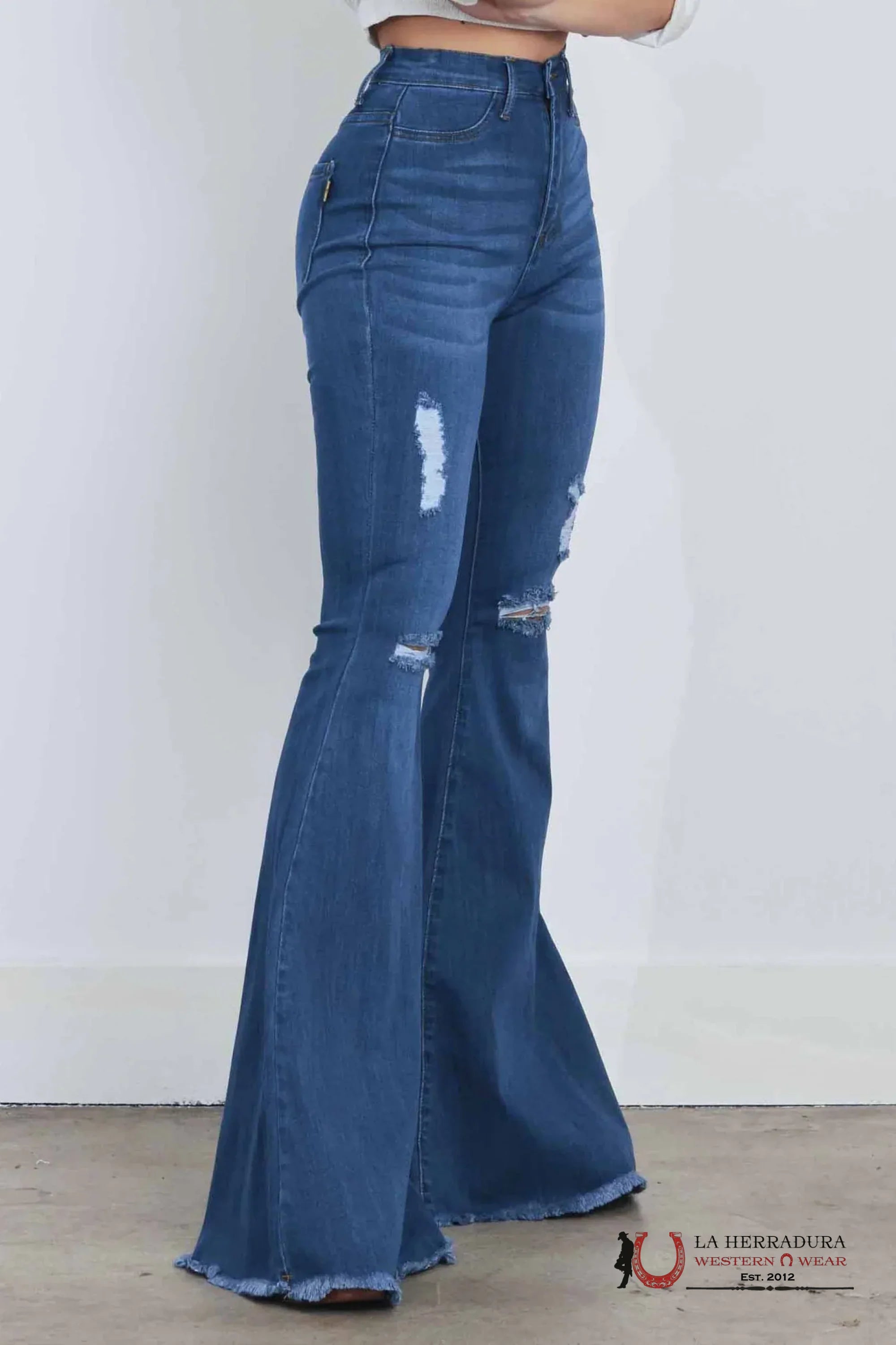 ALL OR NOTHING DARK WASH RIP FLARE JEAN EP1990 ROCK&ROLL JEANS WOMEN