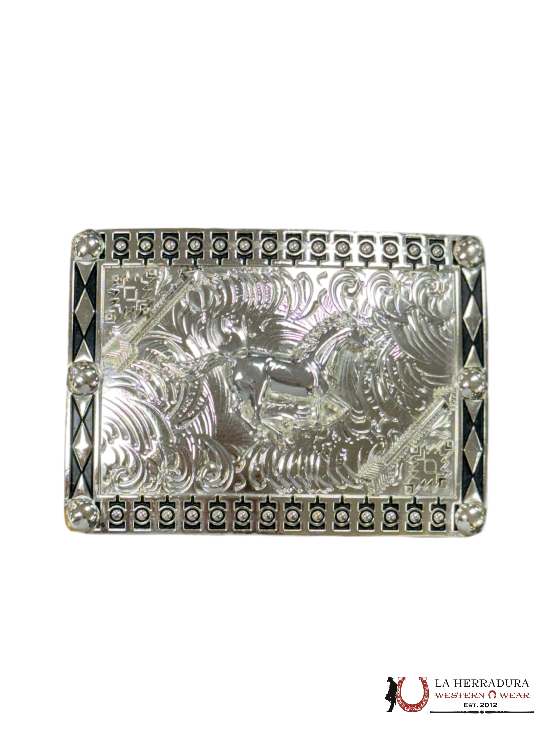 ALL SILVER HORSE RUNNING SQUARE BUCKLE ACCESORIOS