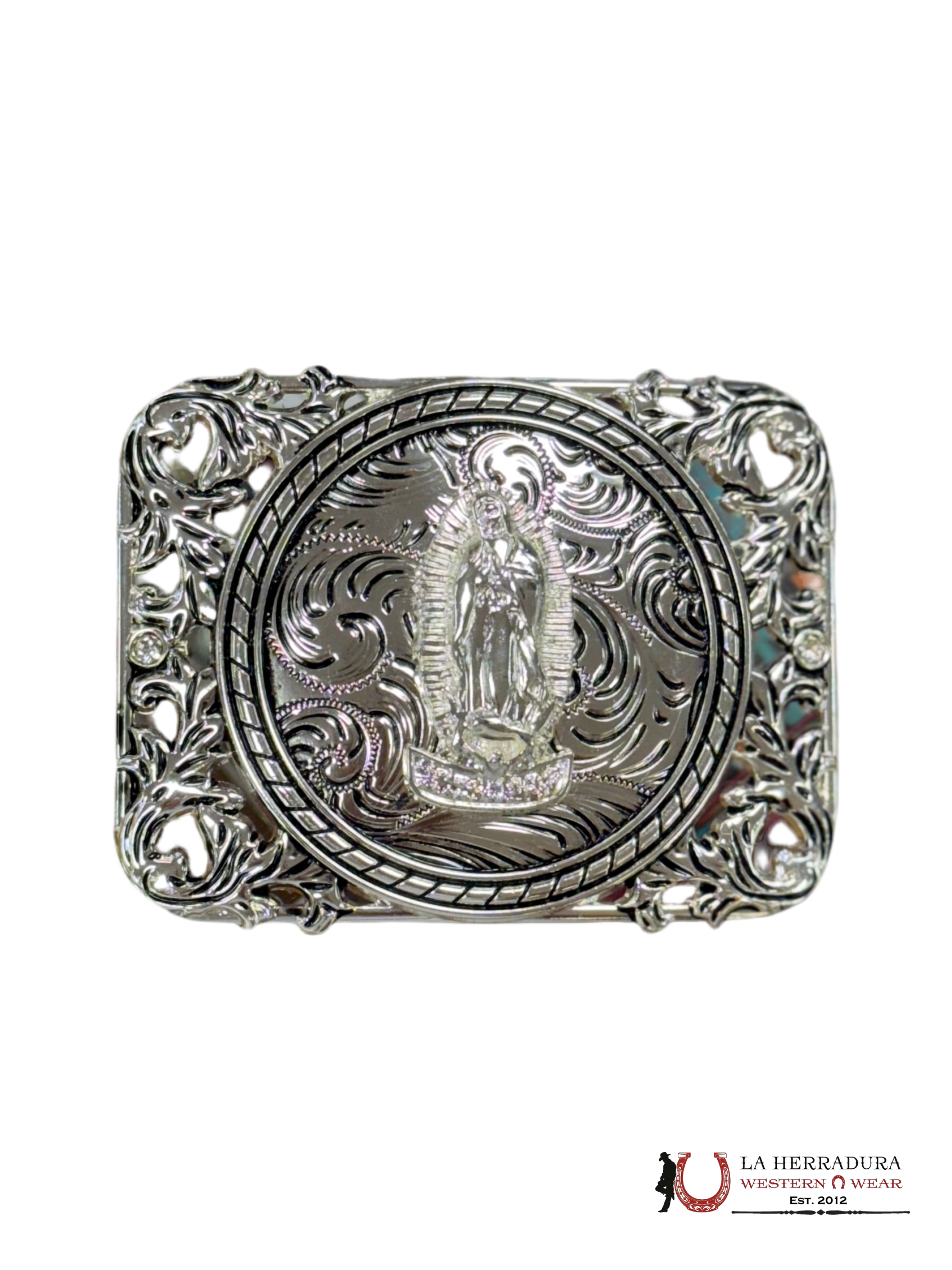 ALL SILVER VIRGEN DE GUADALUPE SQUARE BUCKLE ACCESORIOS