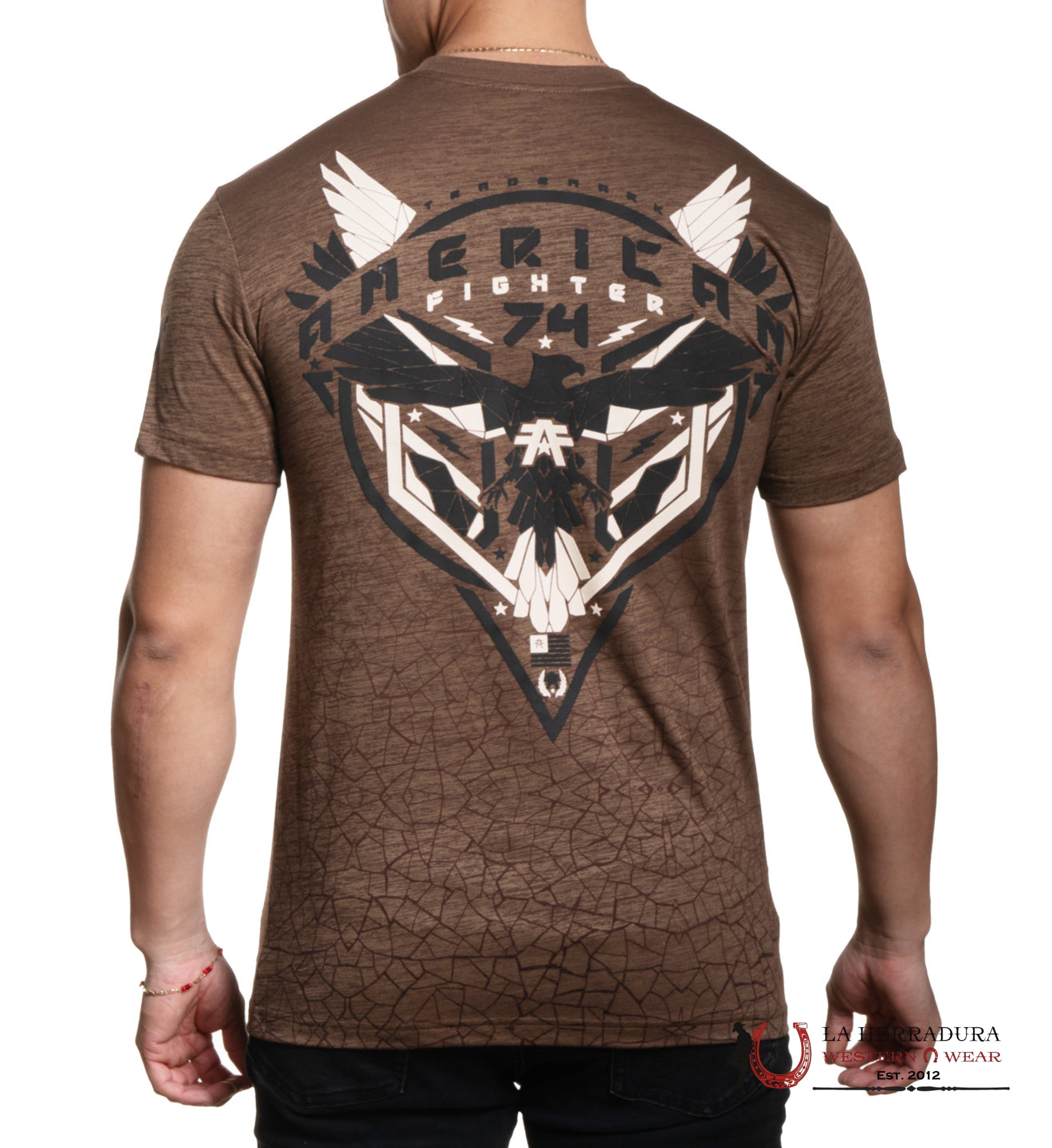 AMERICAN FIGHTER MEN T-SHIRT BRWON BLACK HERTFORD FM15973 ROPA HOMBRES